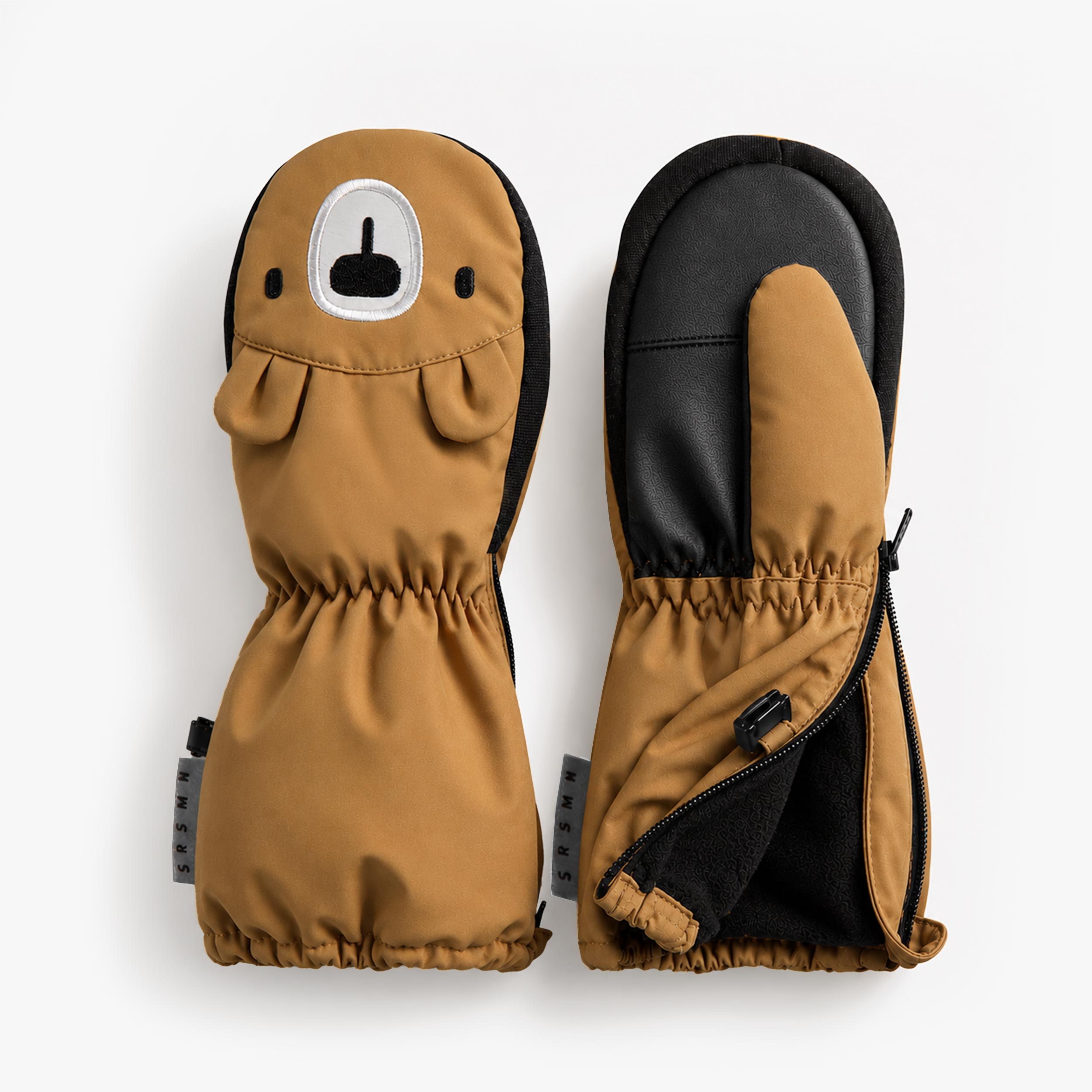 Mitaines de nylon brunes avec broderie, enfant - Souris Mini