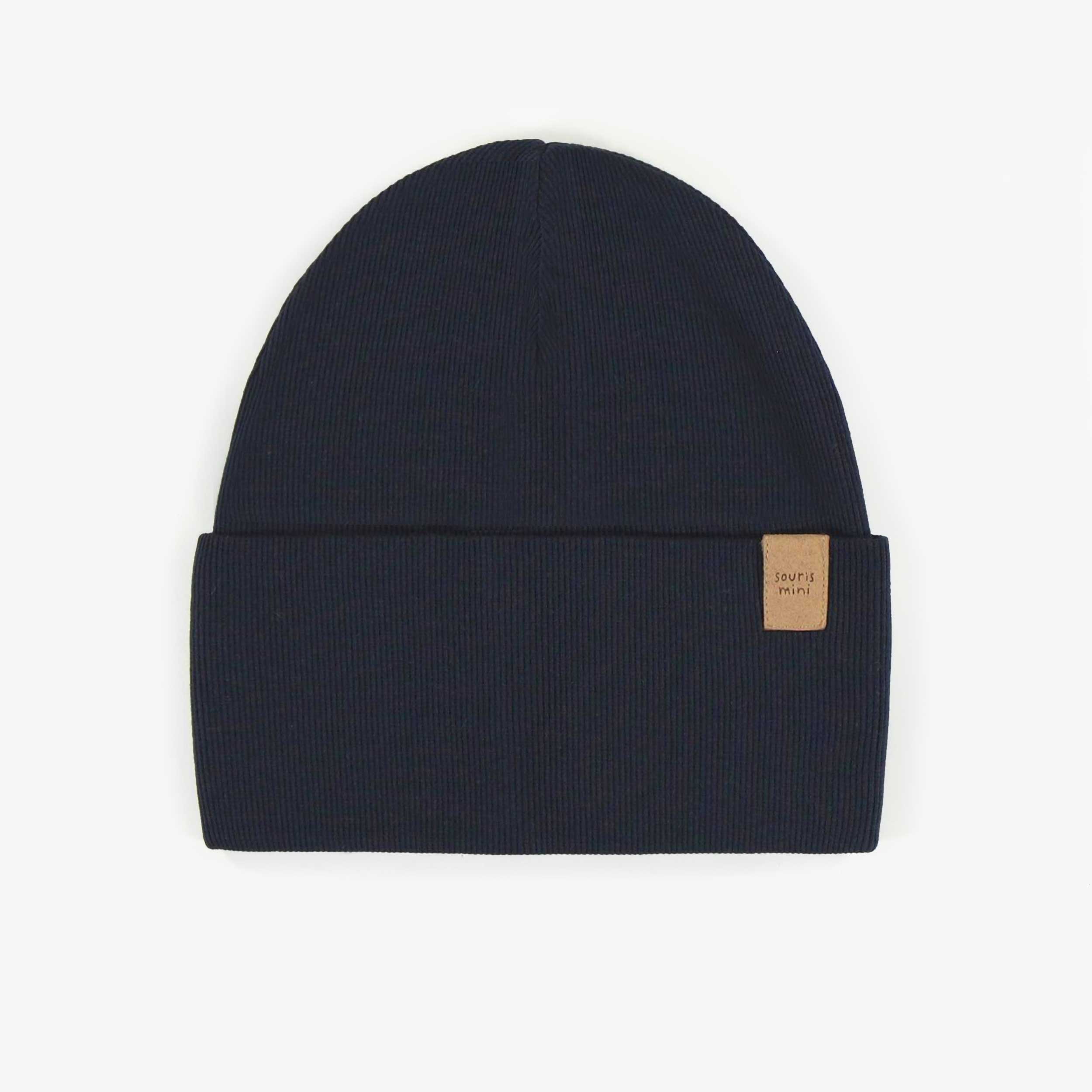 Chapeau marine d’extérieur en tricot côtelé, enfant