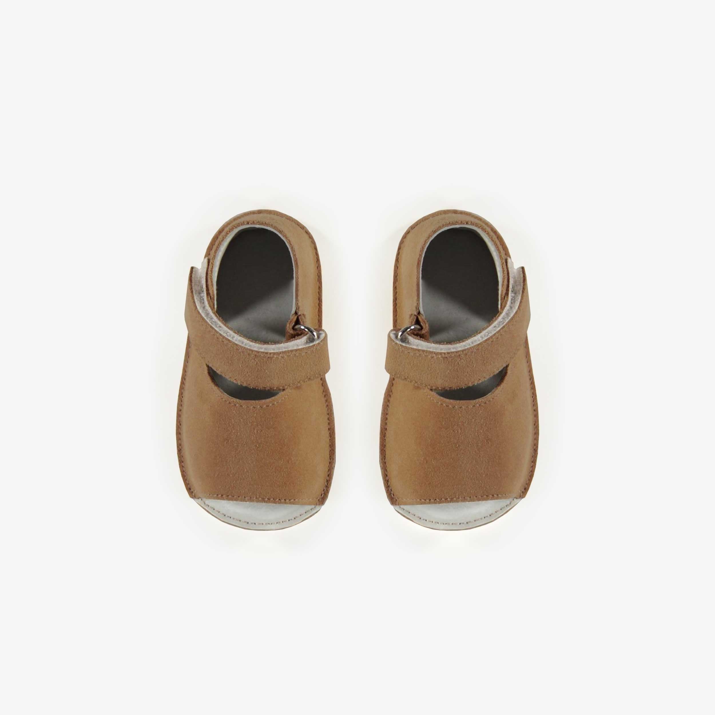 Brown sandals with soft sole in suede, newborn