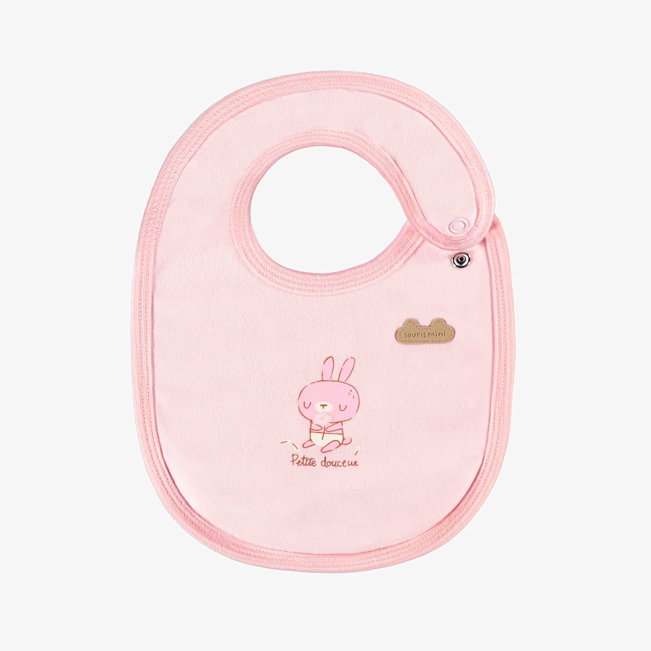 Bavoir de l’ensemble pyjama, bavoir et chapeau crème et rose, naissance