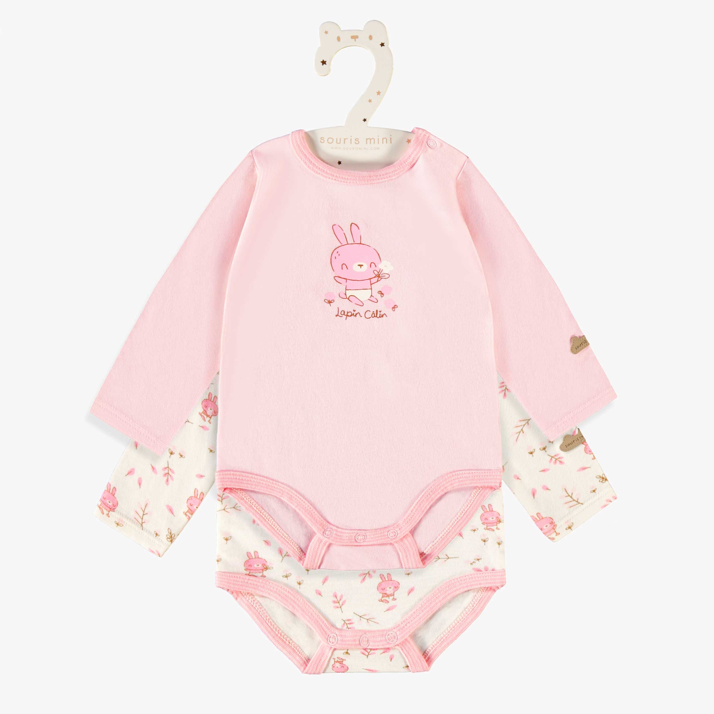 Set of two pink and cream bodysuits, newborn