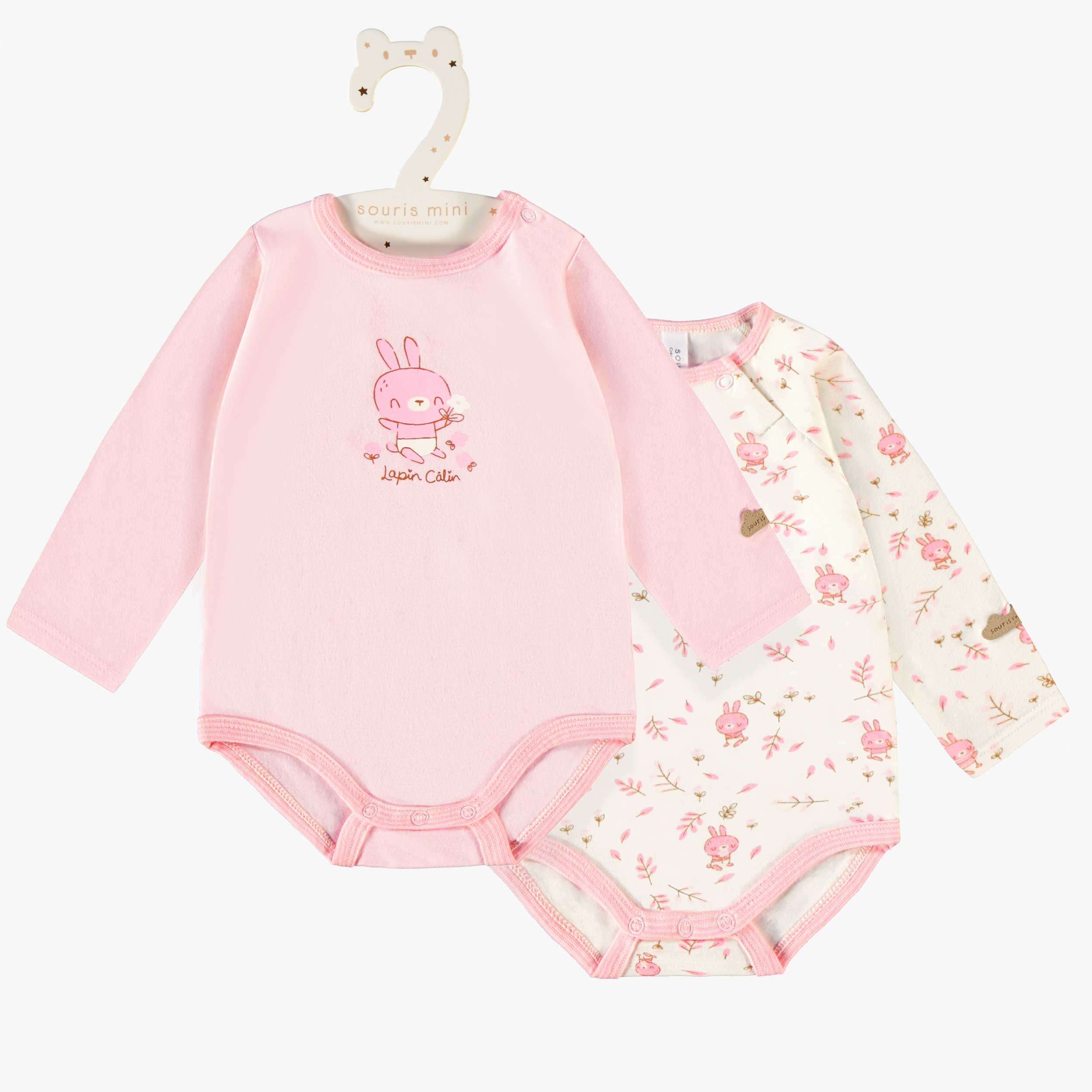 Set of two pink and cream bodysuits, newborn