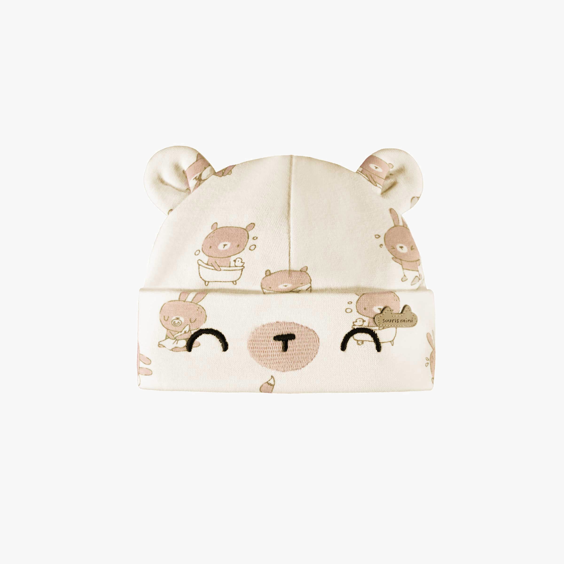 Bonnet imprimé du coffret cadeau crème et beige « Le Classique » (8 pièces), naissance