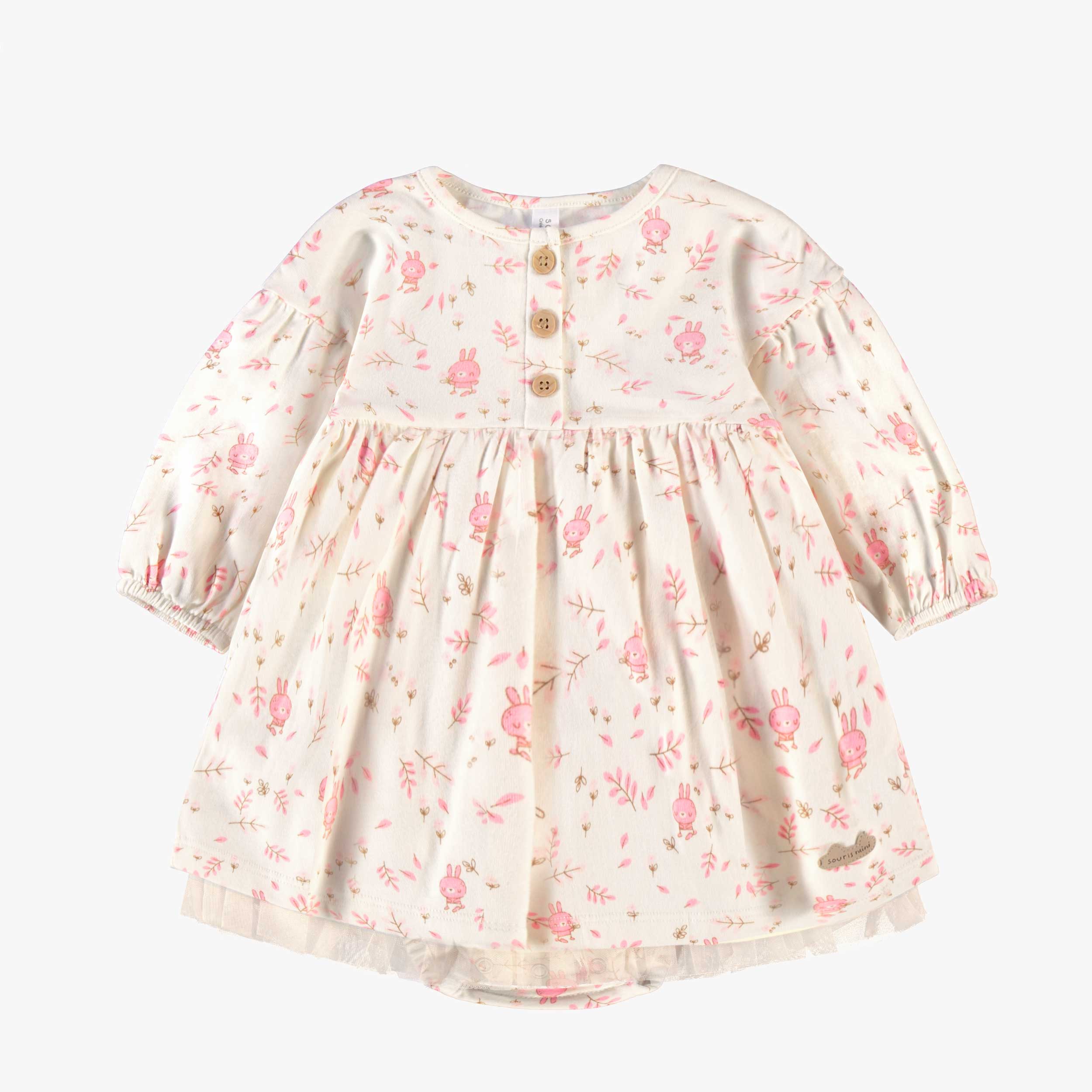 Robe de l’ensemble robe et bandeau crème avec motifs, naissance