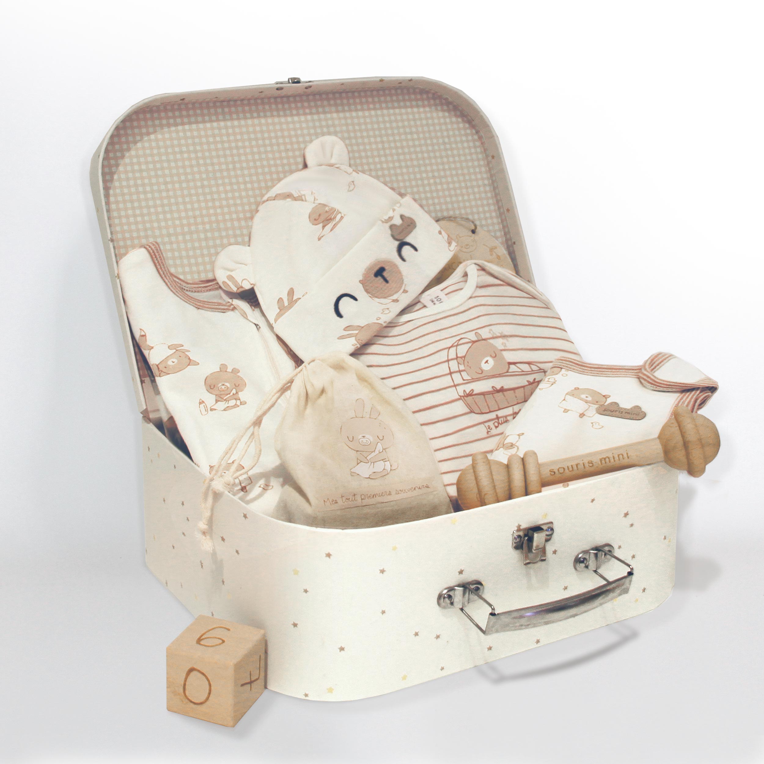Coffret cadeau crème et beige « Le Classique » (8 pièces), naissance