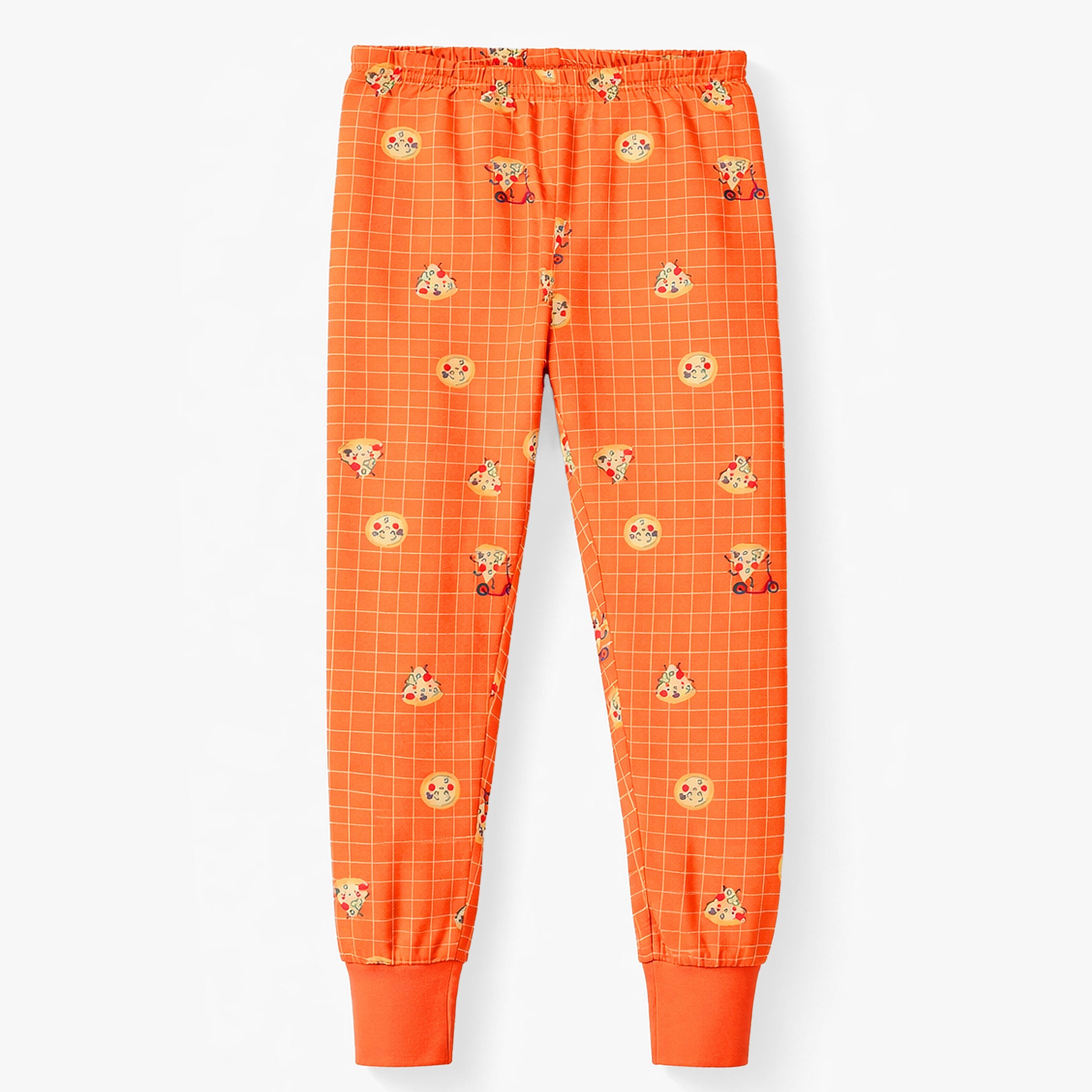 Pantalon du pyjama deux pièces orange à motifs de pizzas, enfant