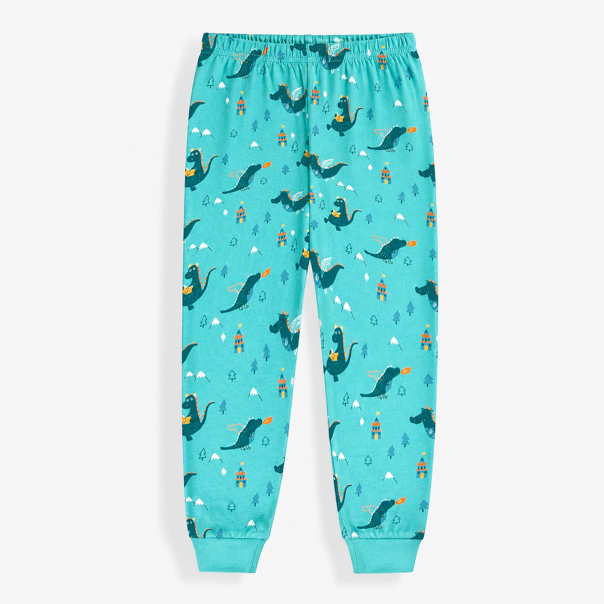 Pantalon du Pyjama deux pièces turquoise à imprimé de dragons, enfant
