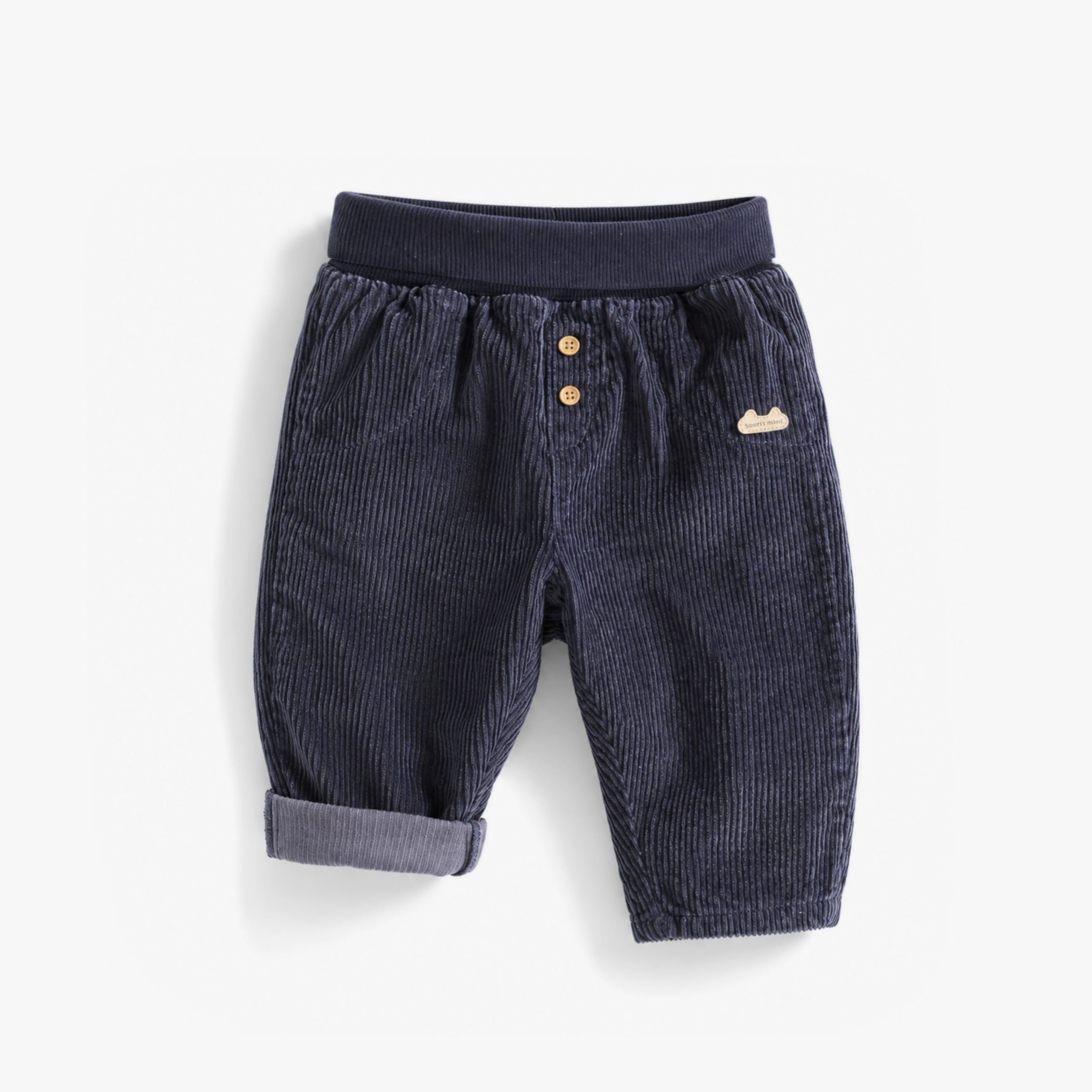 Pantalon bleu foncé en velours côtelé, naissance - Souris Mini