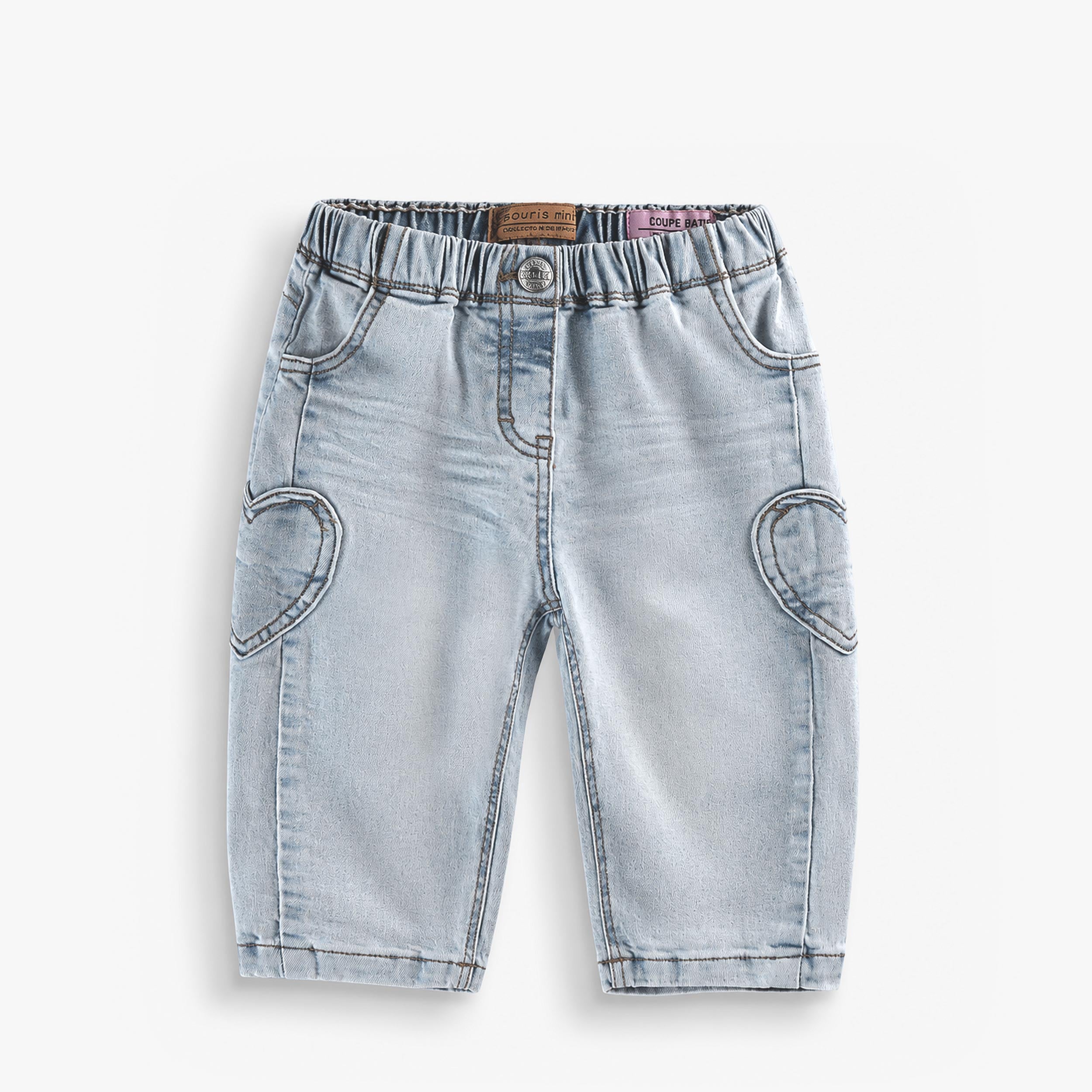 Denim bleu avec poches cœur, bébé - Souris Mini