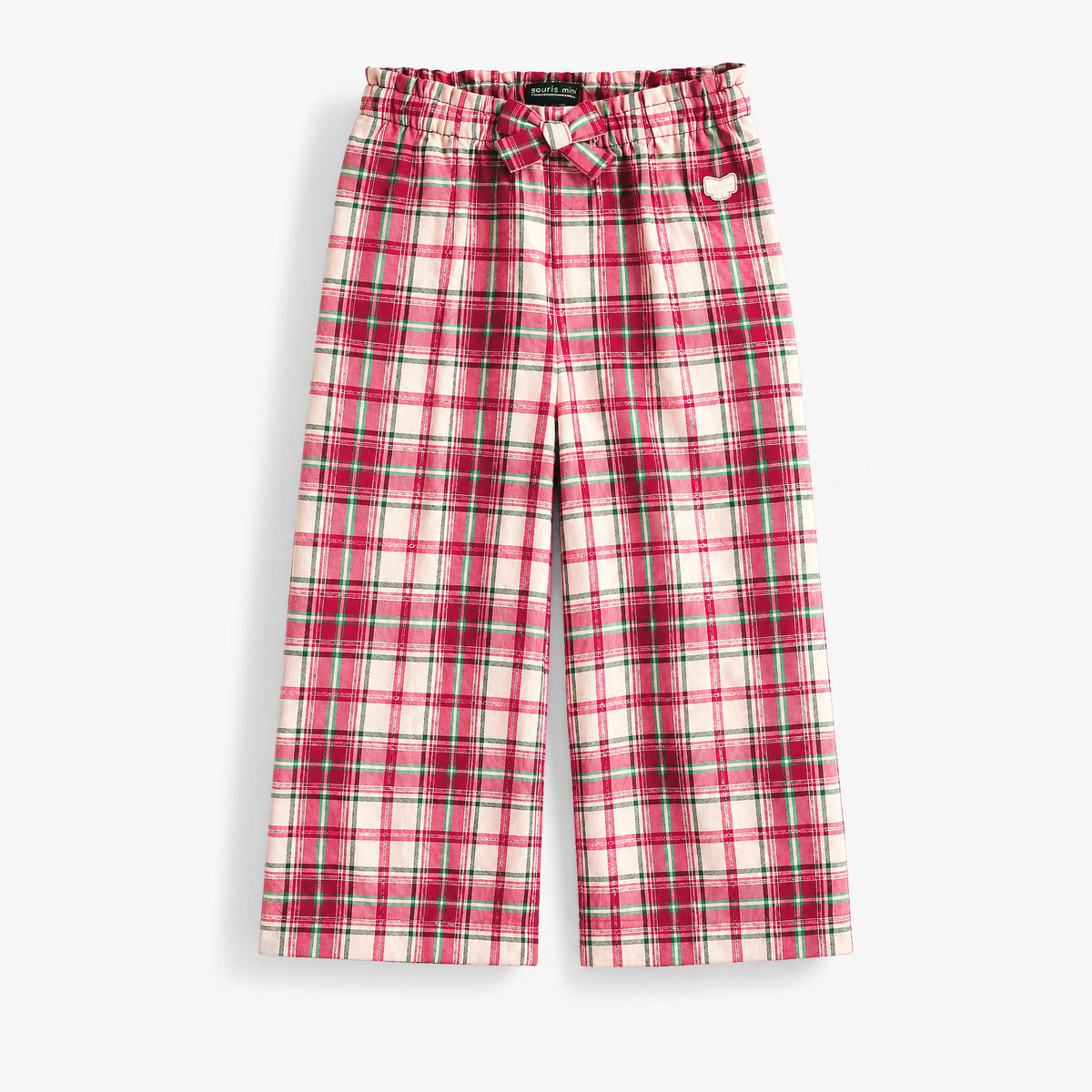 Pantalon rouge et crème à carreaux en flanelle, enfant fille - Souris Mini