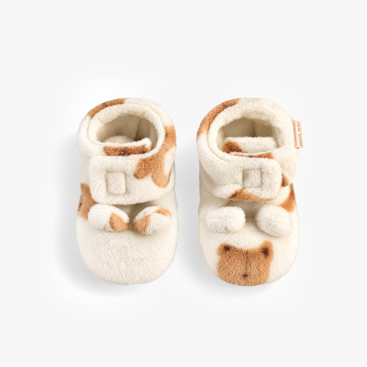 Pantoufles crème en peluche à motif d’ourson, bébé - Souris Mini