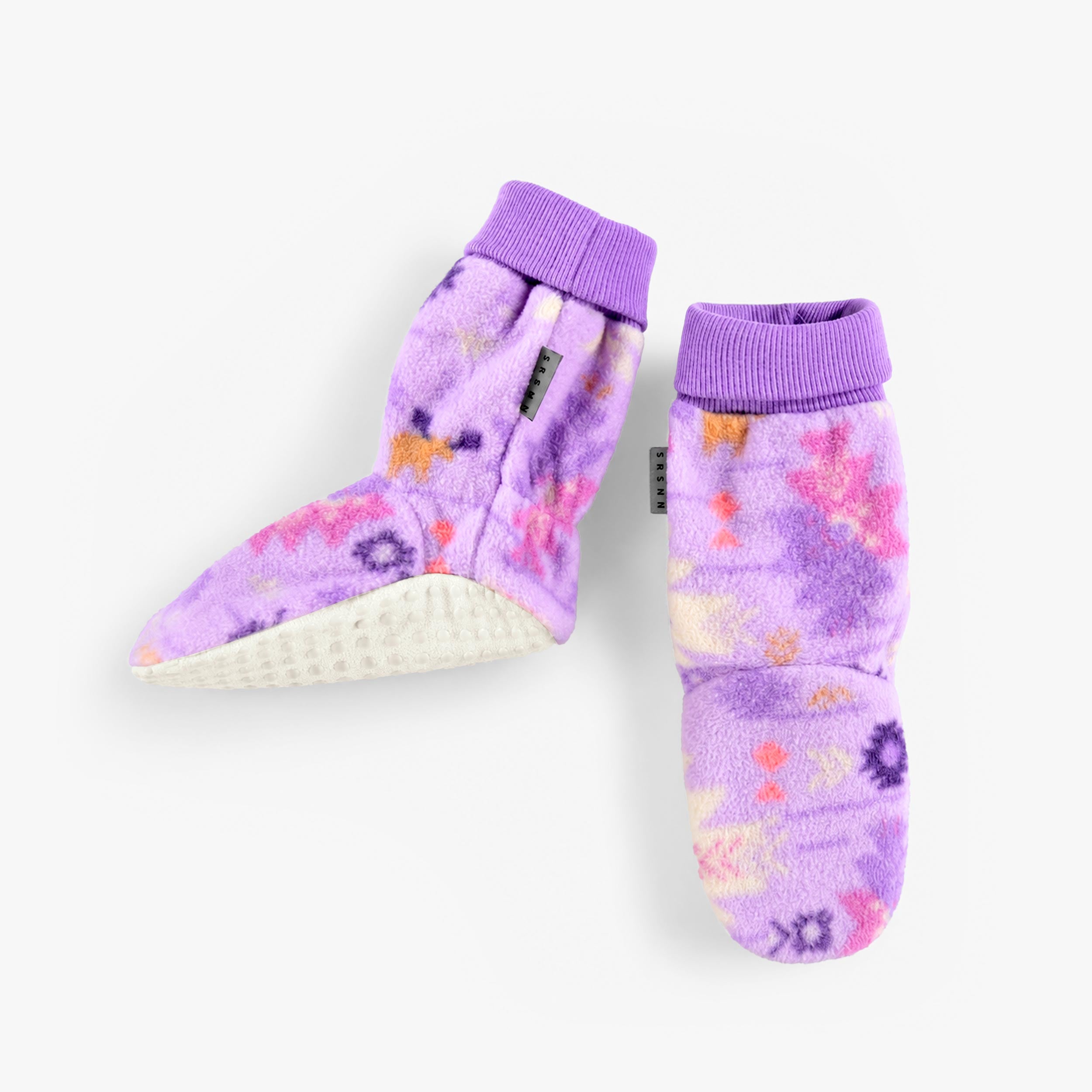 Pantoufles mauves en polar à motifs, bébé - Souris Mini