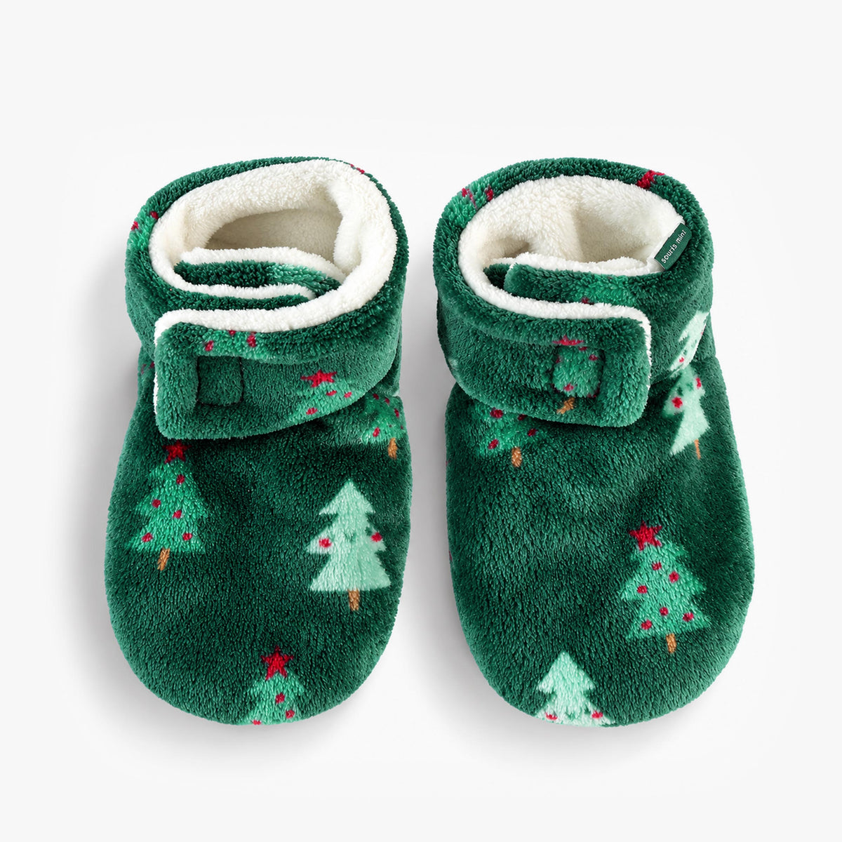 Pantoufles vert forêt en peluche à motifs de sapins, enfant - Souris Mini