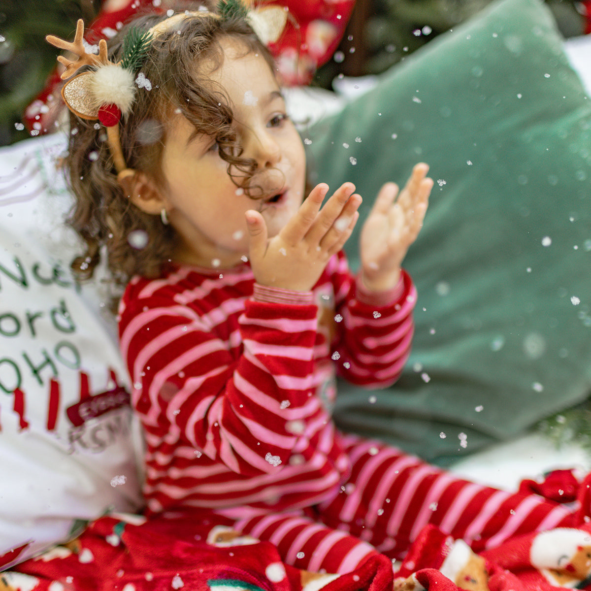 Pink and red striped velvet one-piece pajamas, baby