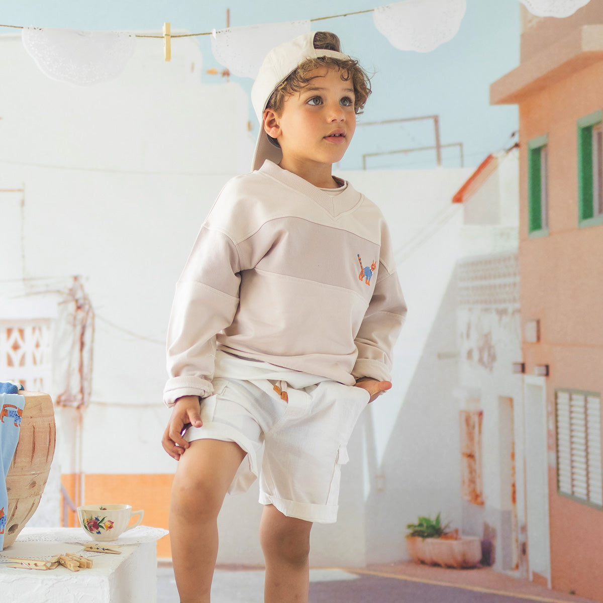 Chandail beige en tricot français, enfant