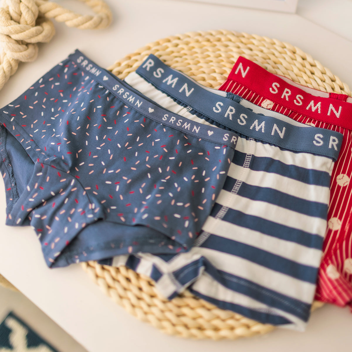 Boxer marine et crème à rayures, enfant