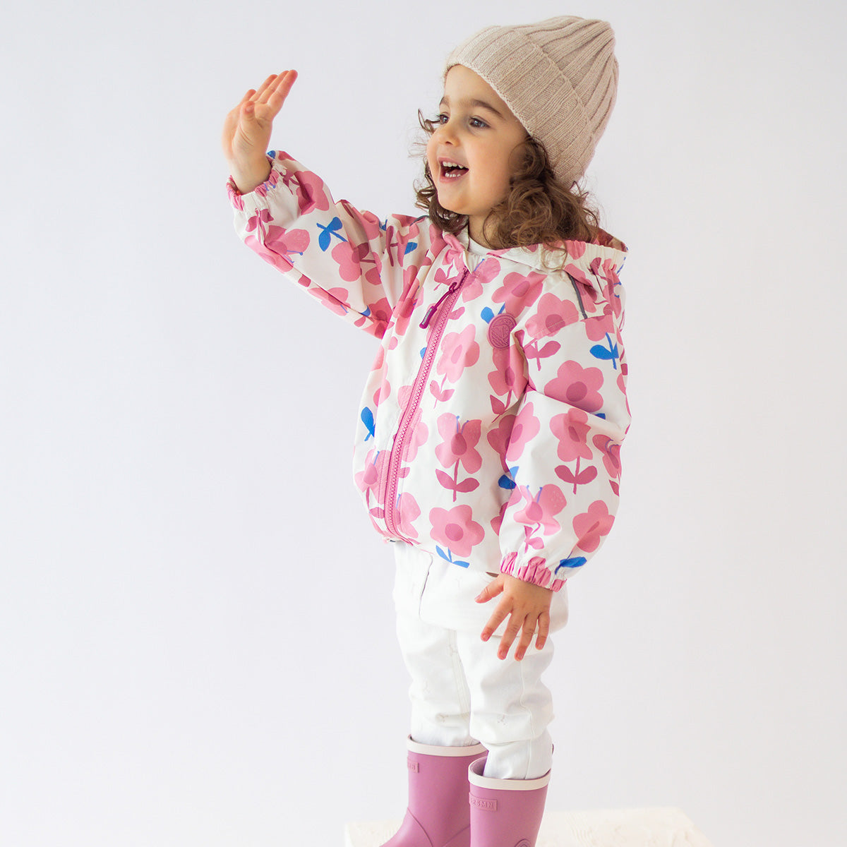 Cream windbreaker jacket with floral all over print, baby