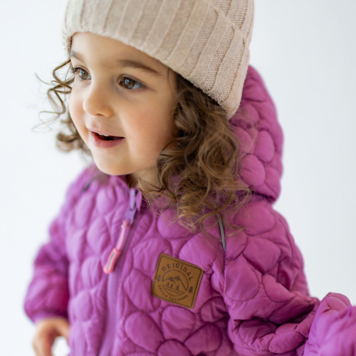 Purple puffer jacket with floral quilting, baby