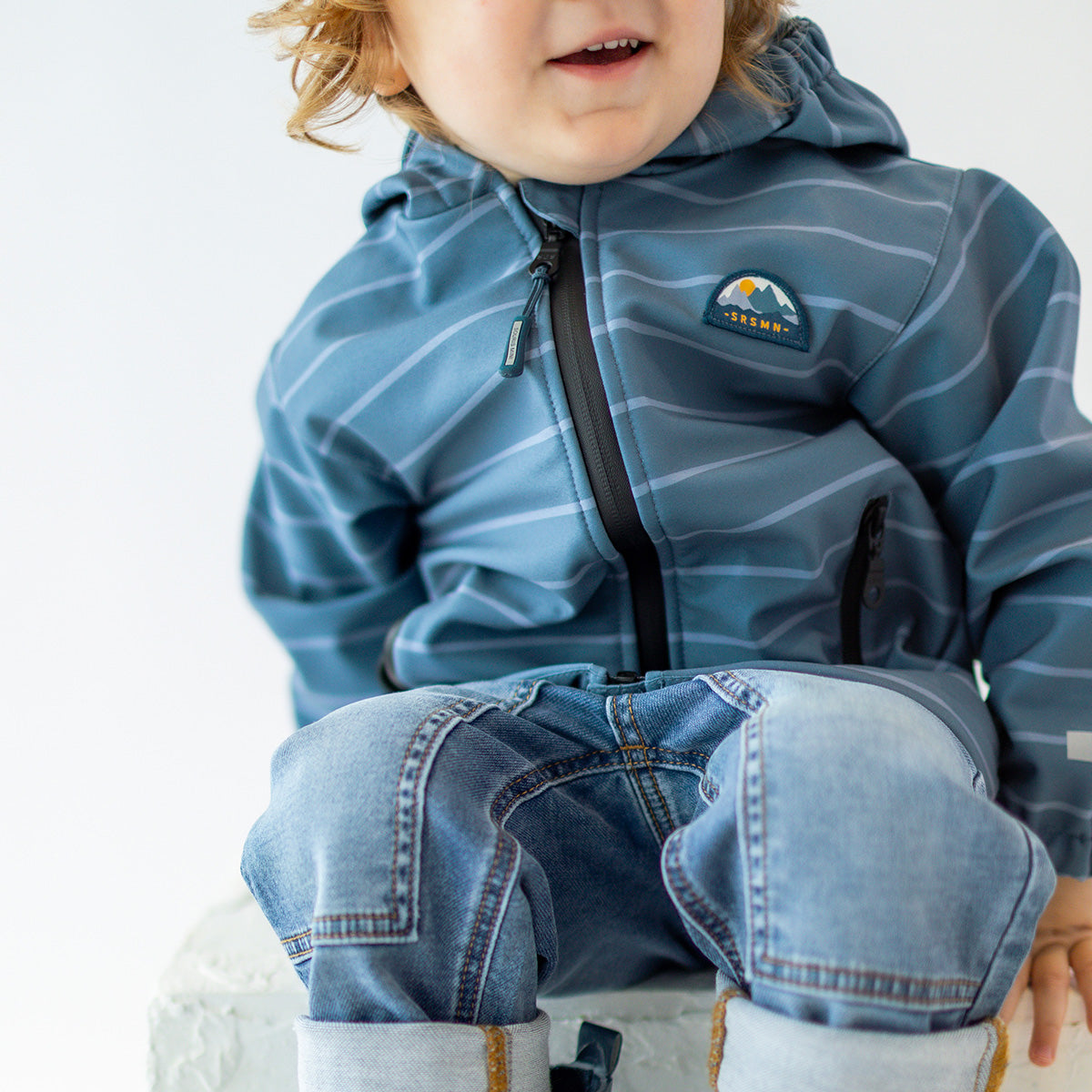 Blue softshell jacket with stripes, baby