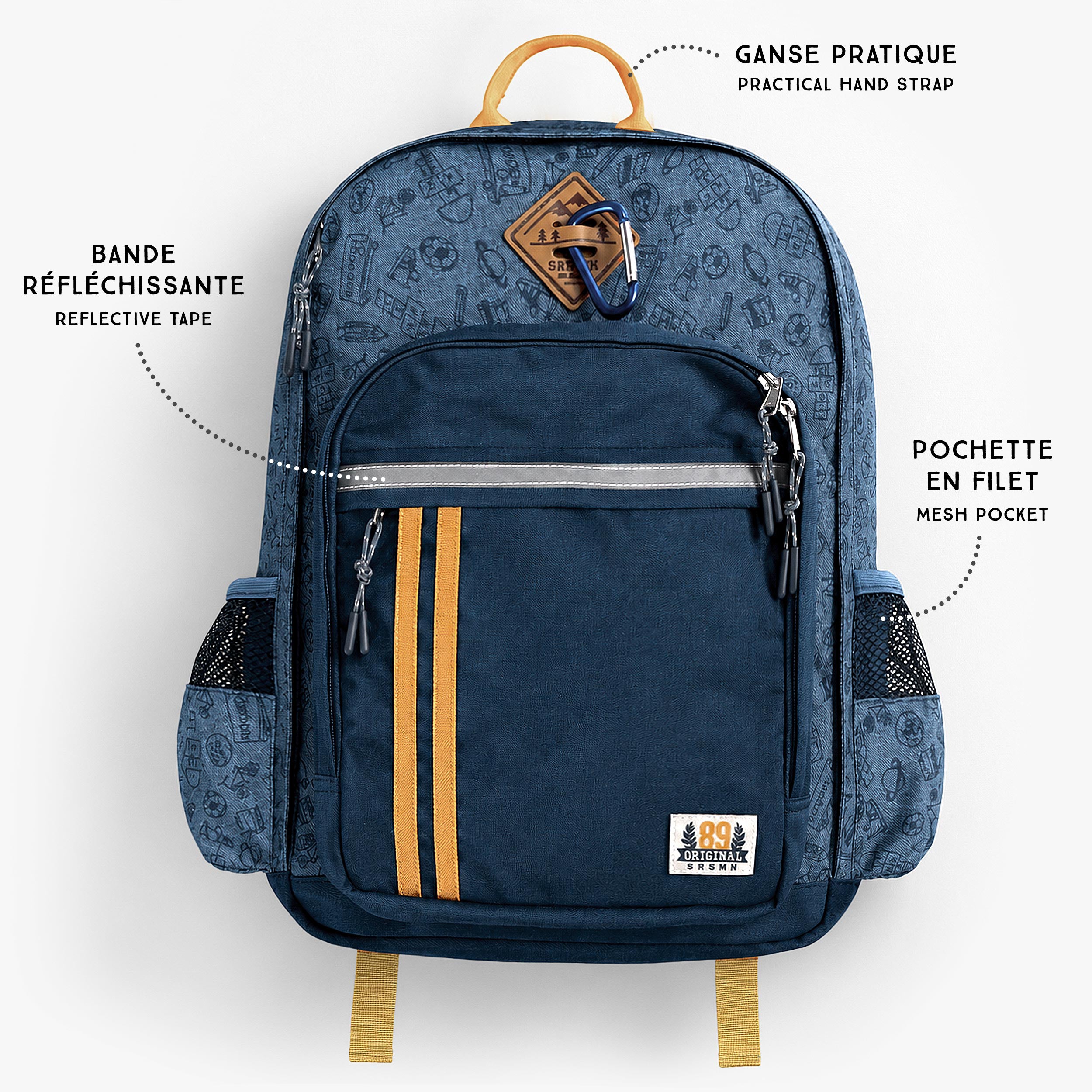 Blue printed school backpack
