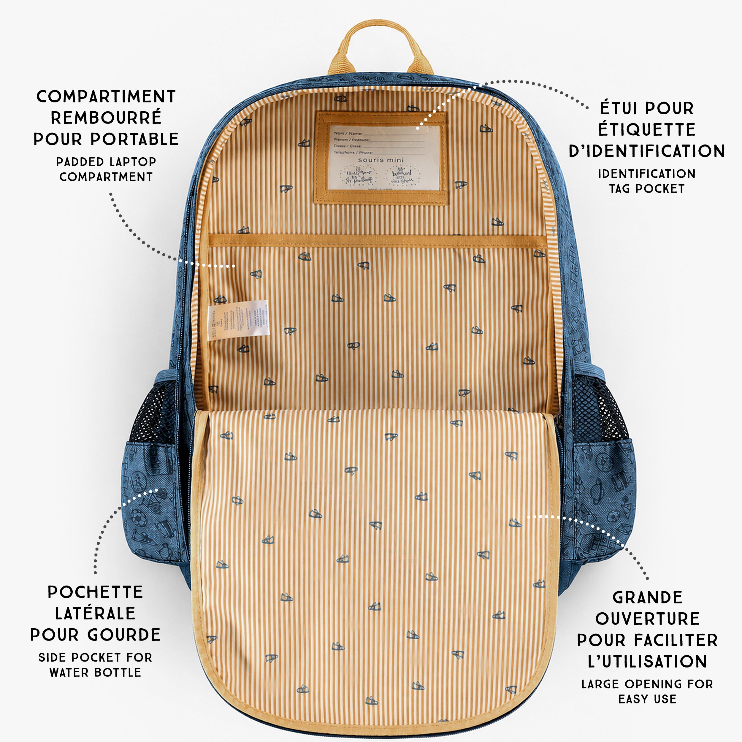 Blue printed school backpack