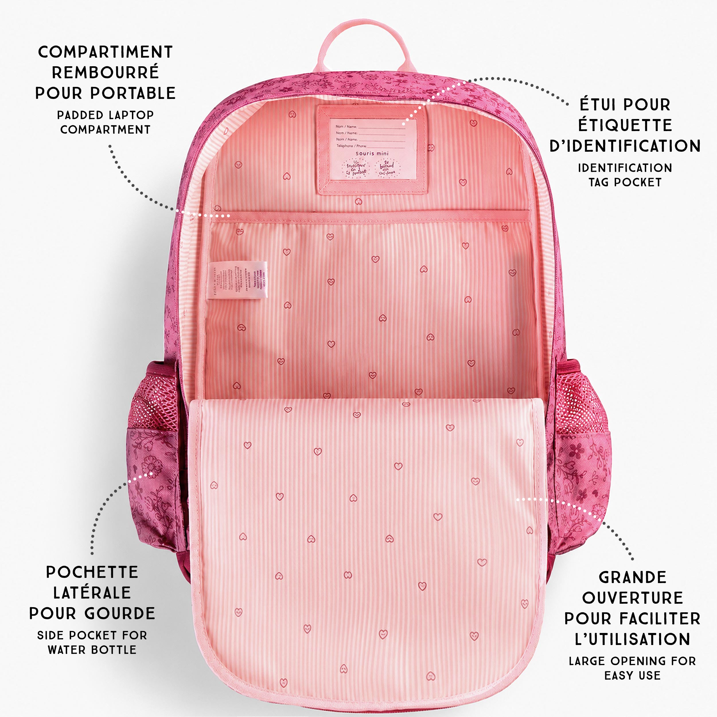 Sac d’école rose à imprimé floral