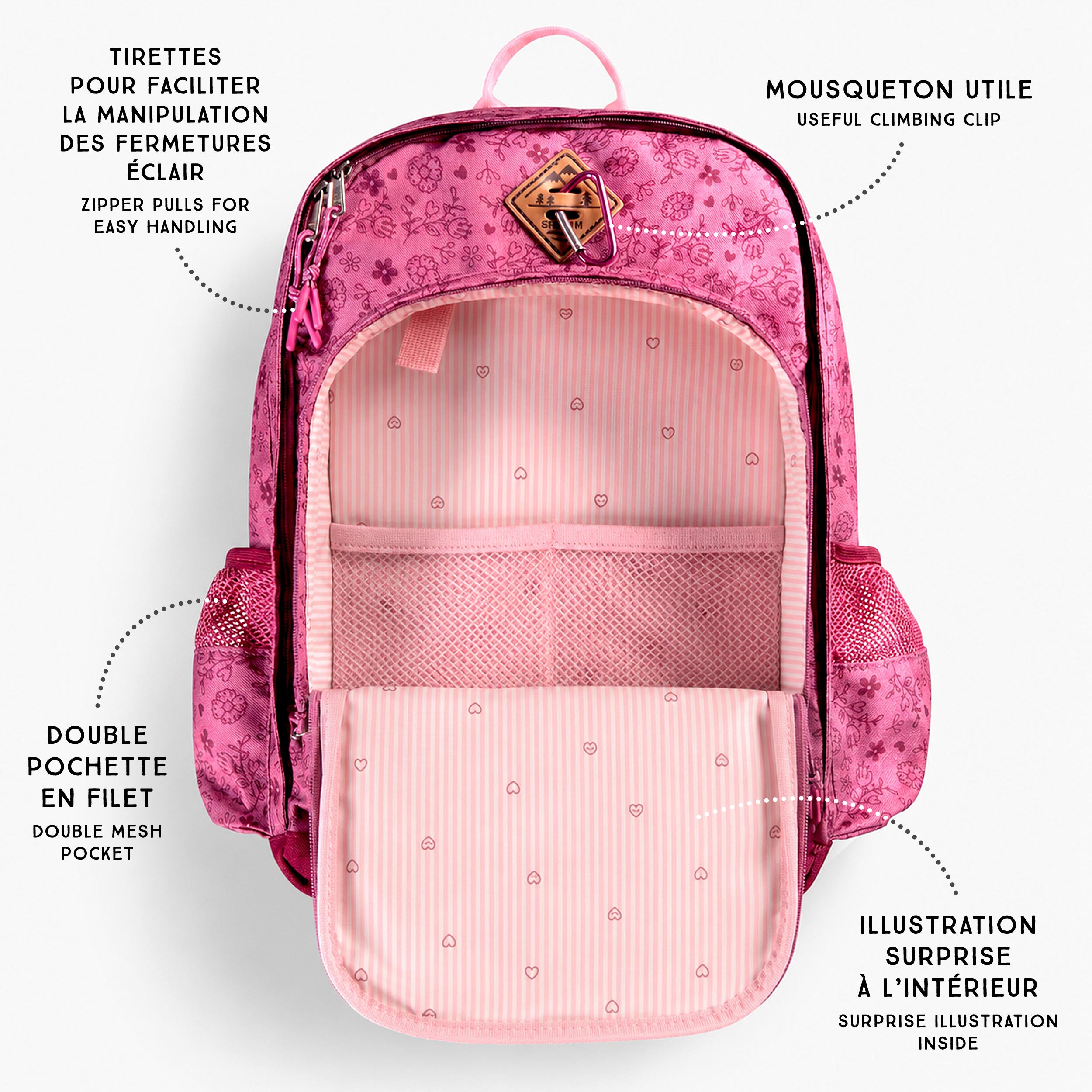 Sac d’école rose à imprimé floral