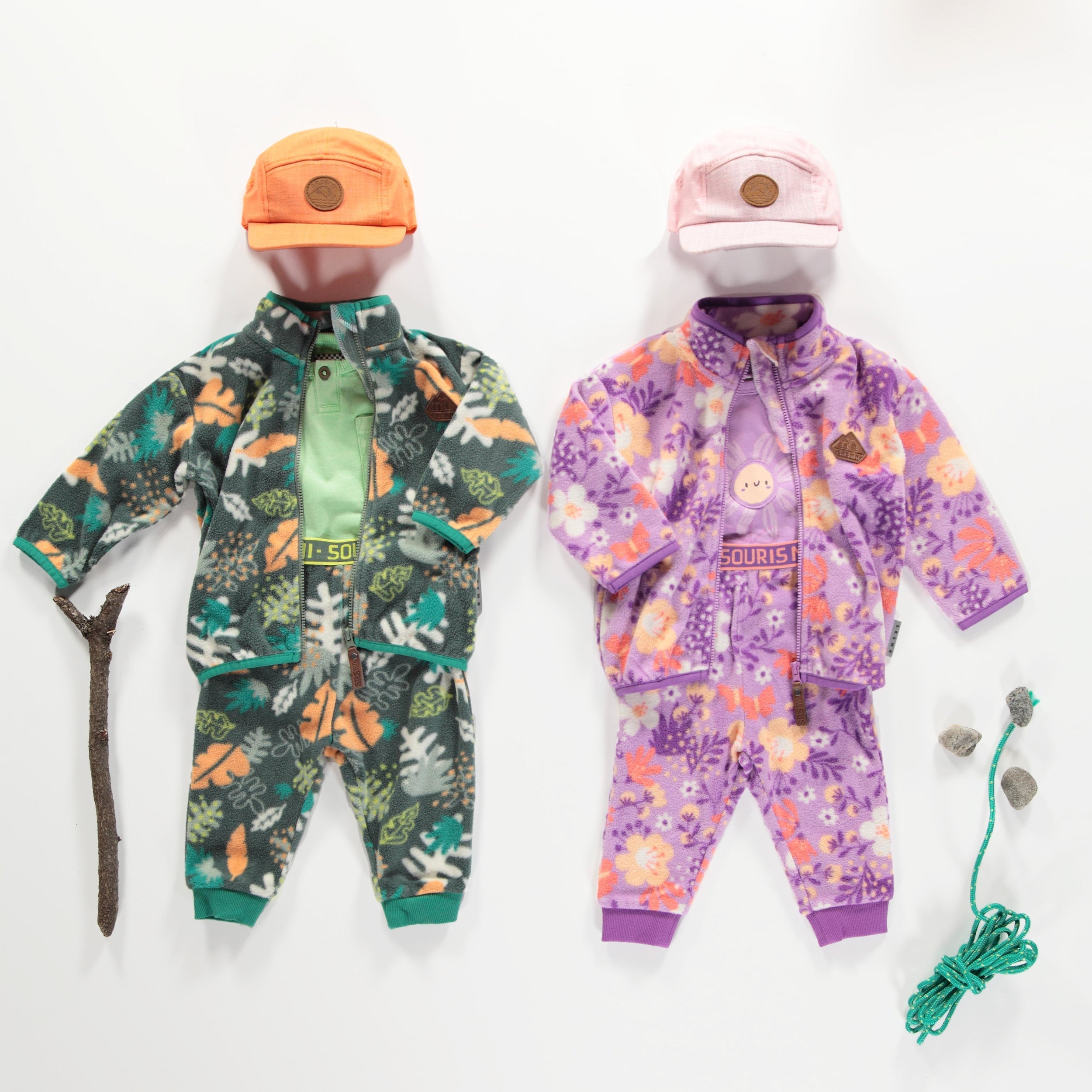 Look du Pantalon de polar vert à motif représentant la nature, bébé