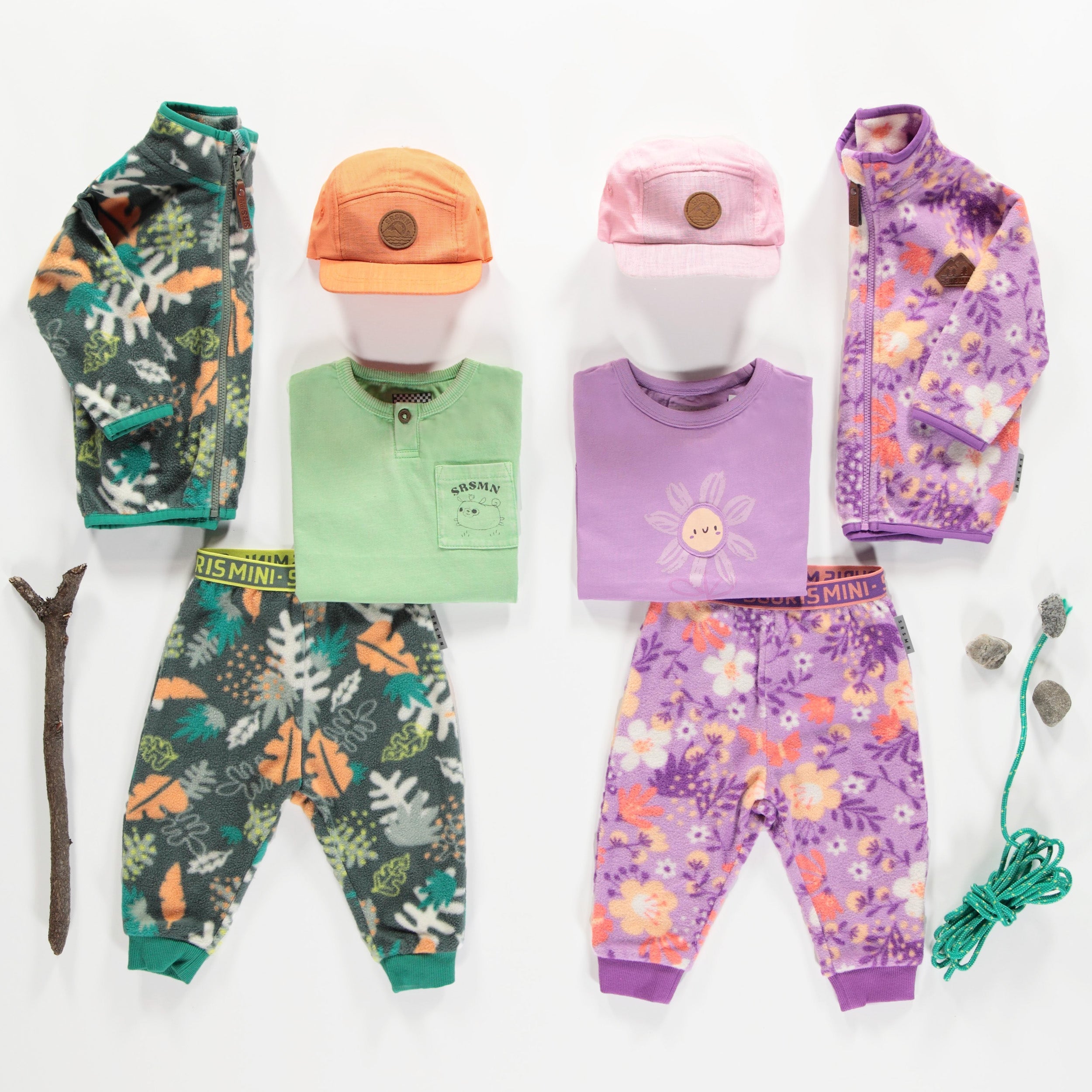 Look du Pantalon de polar vert à motif représentant la nature, bébé