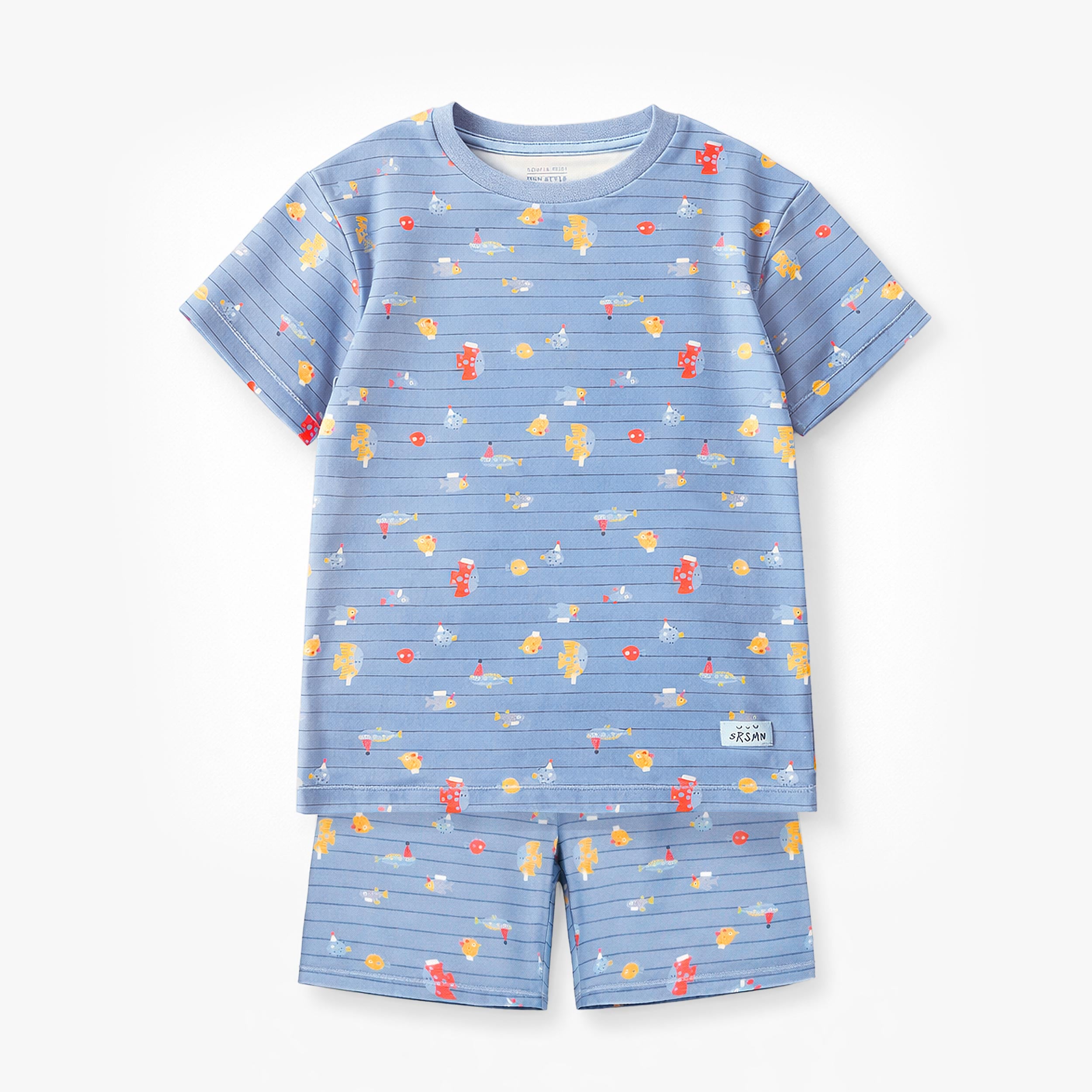 Pyjama deux pièces bleu à rayures et motifs de poisson, enfant - Souris Mini
