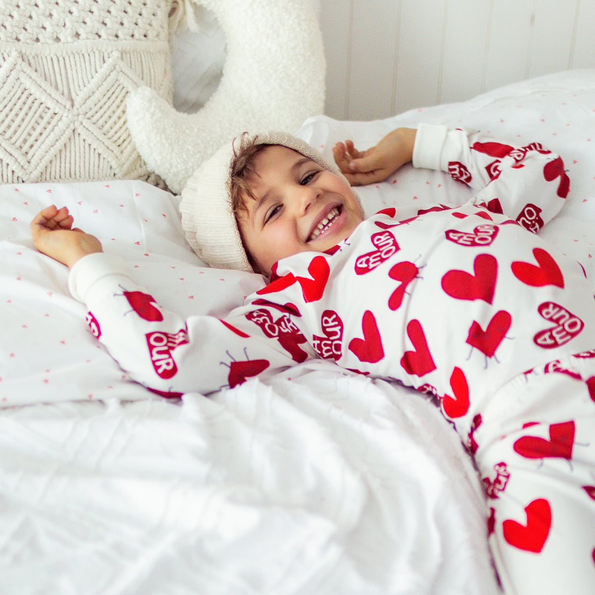 Pyjama deux pièces crème à motifs de cœurs, enfant - Souris Mini