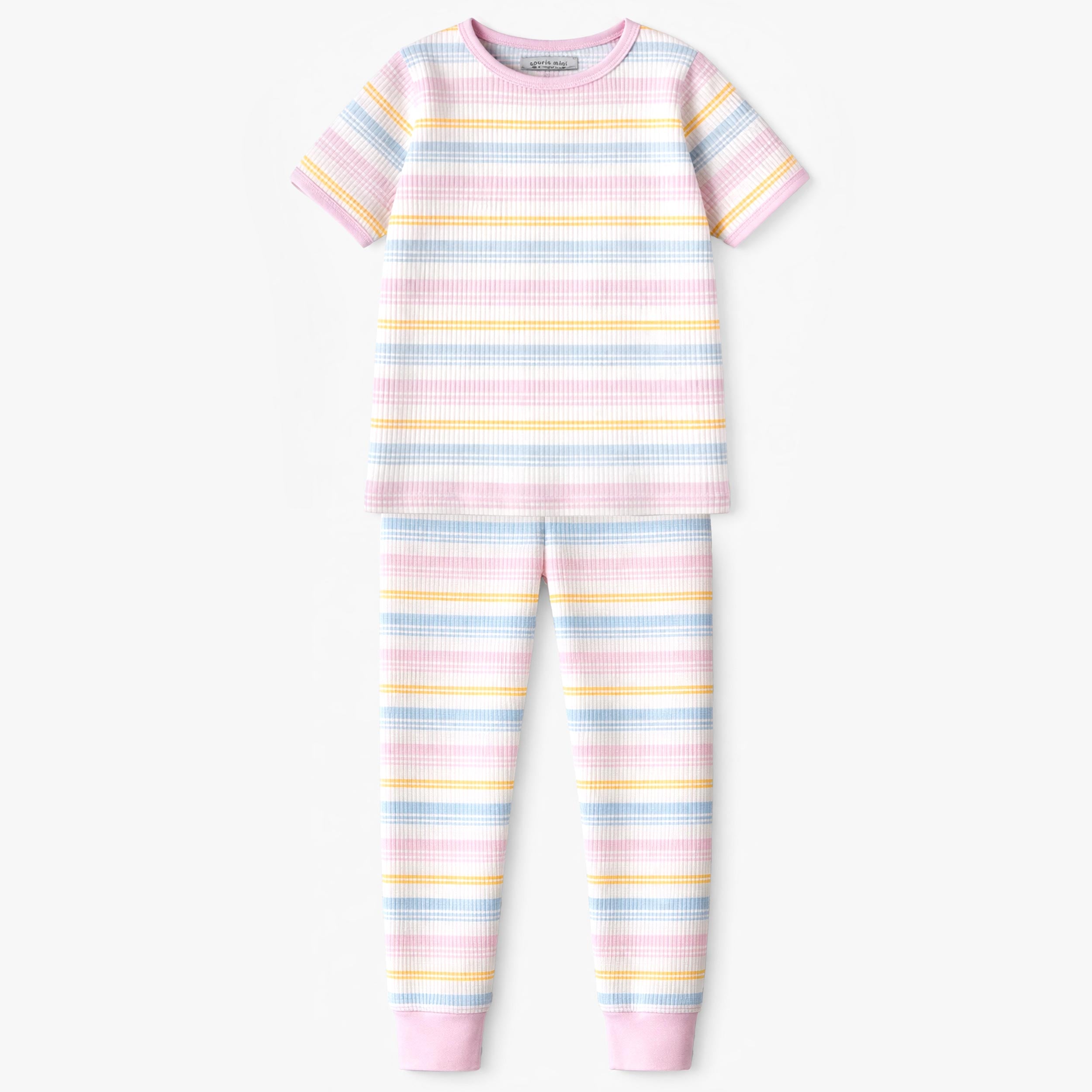 Pyjama deux pièces crème à rayures pastel, enfant - Souris Mini