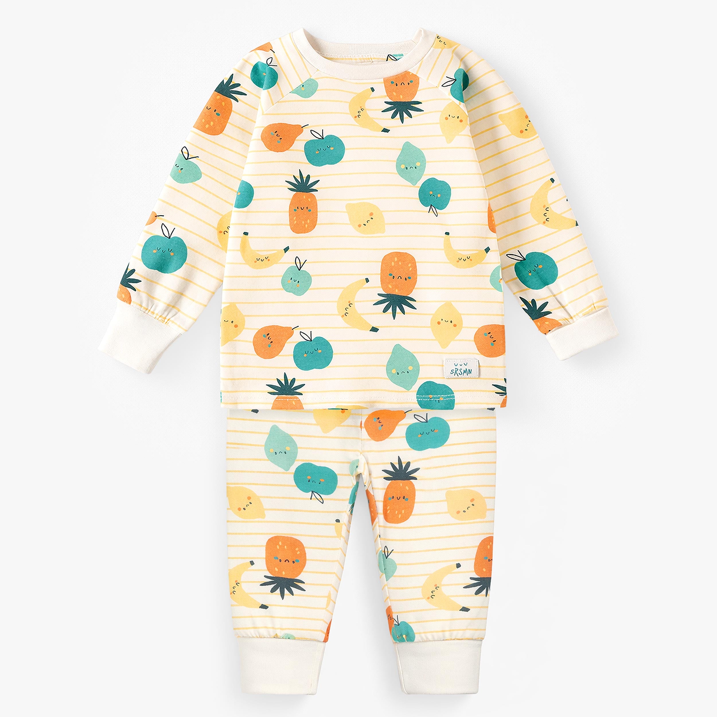 Pyjama deux pièces crème à rayures et motifs de fruits, bébé - Souris Mini