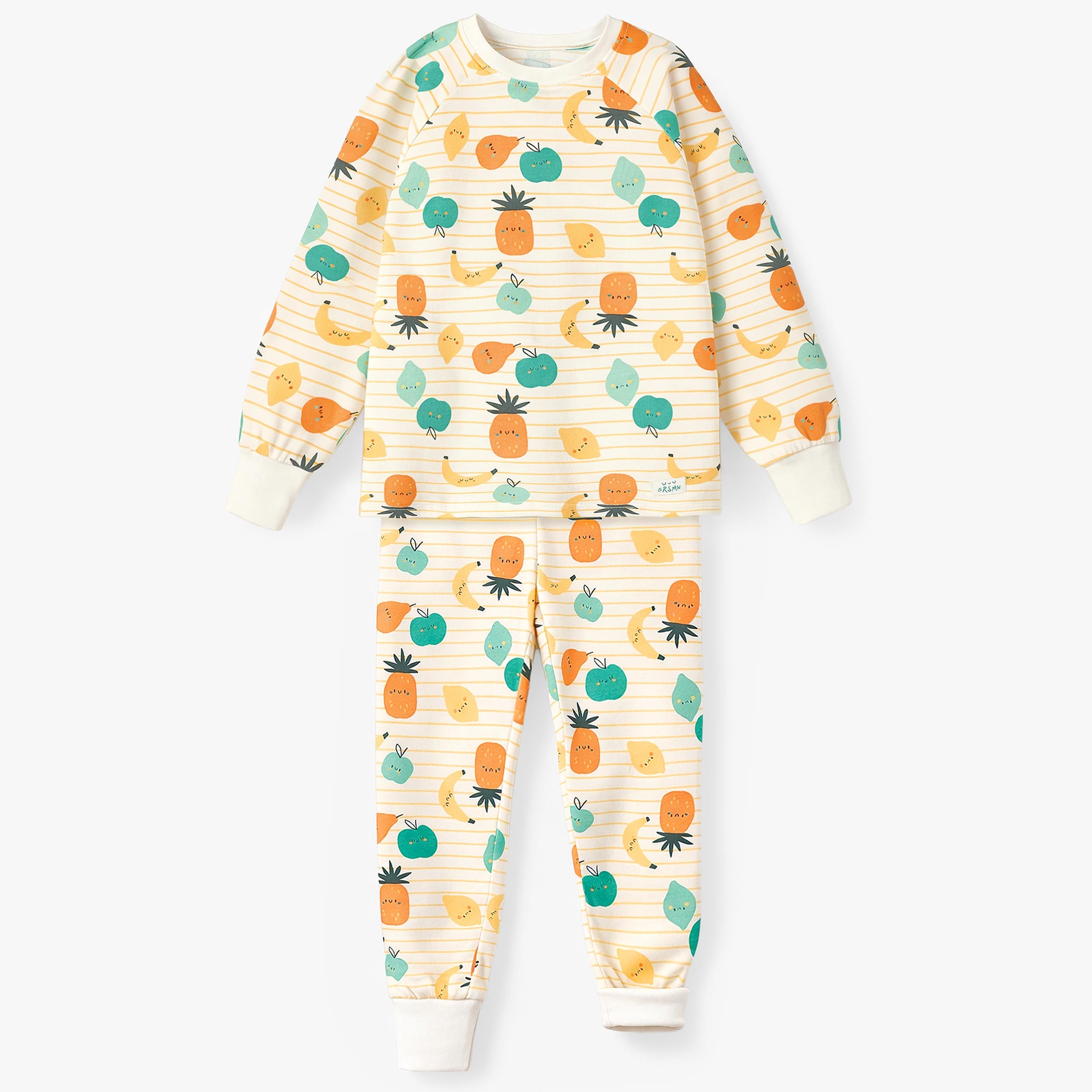 Pyjama deux pièces crème à rayures et motifs de fruits, enfant - Souris Mini