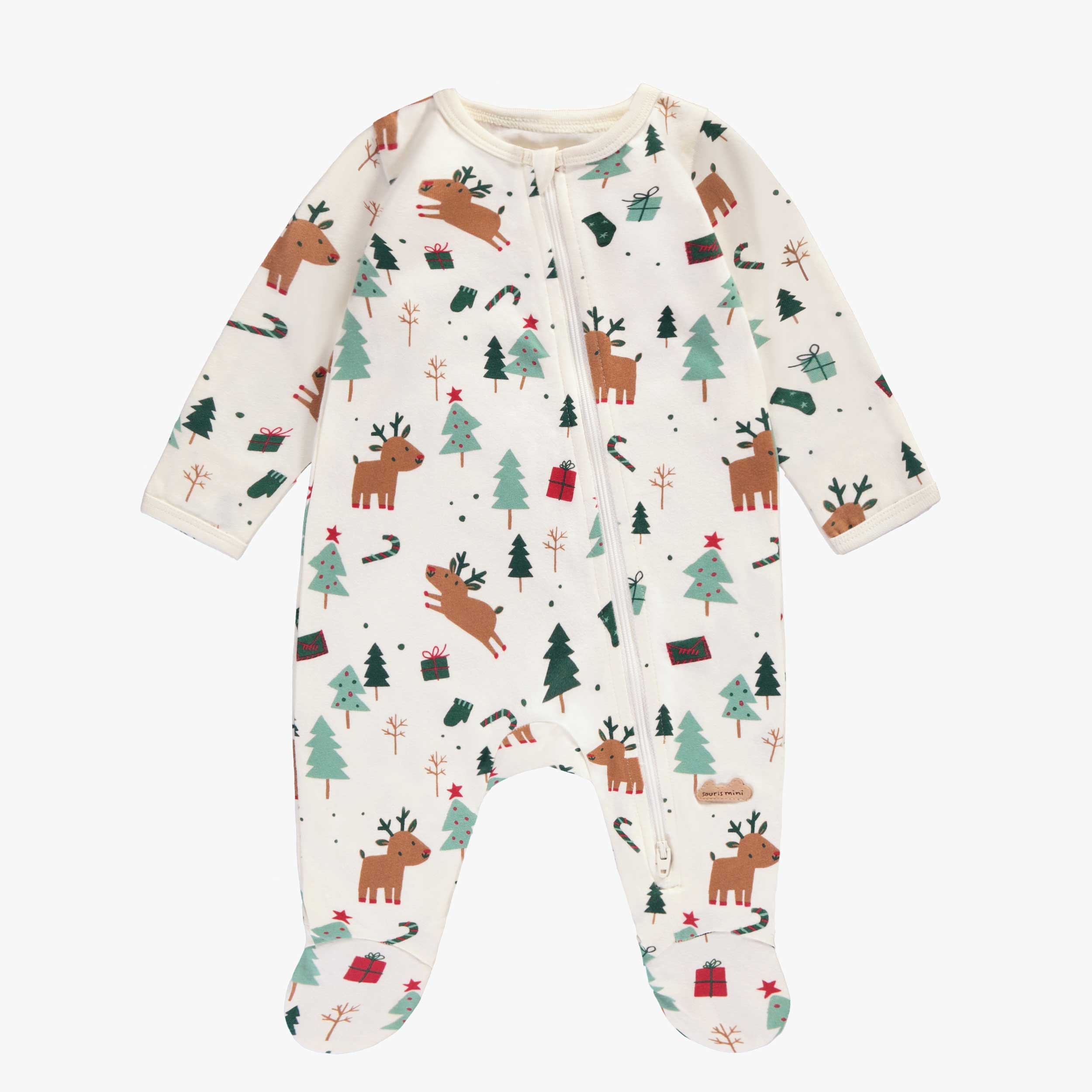 Pyjama une pièce blanc à motifs des Fêtes, naissance - Souris Mini