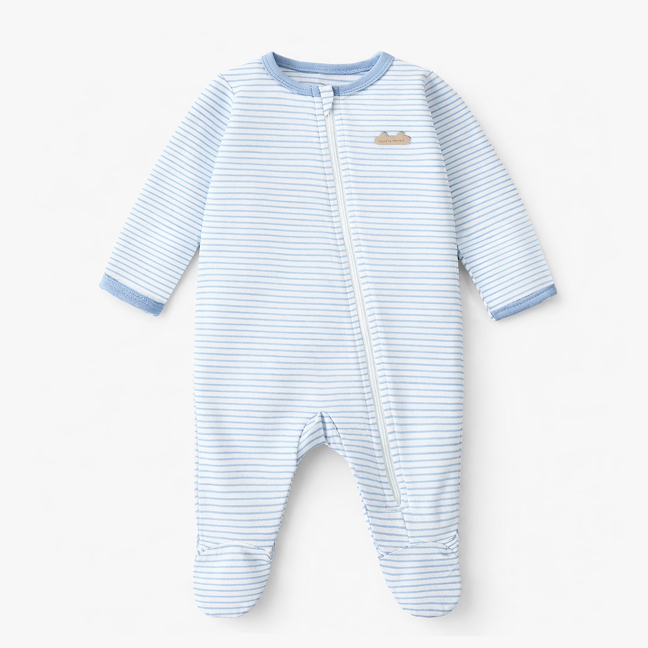 Pyjama une pièce blanc à rayures bleues, naissance - Souris Mini