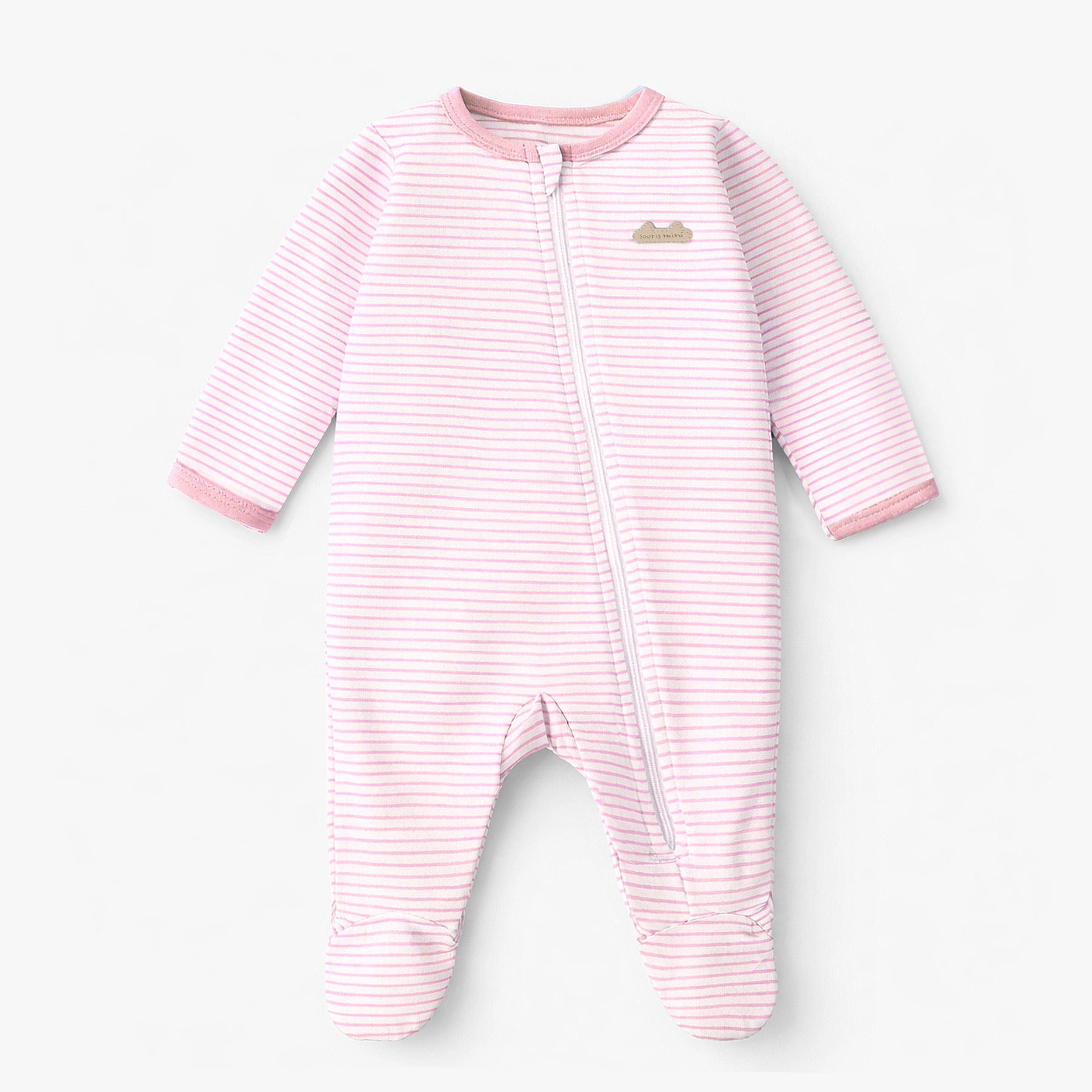 Pyjama une pièce blanc à rayures roses, naissance - Souris Mini