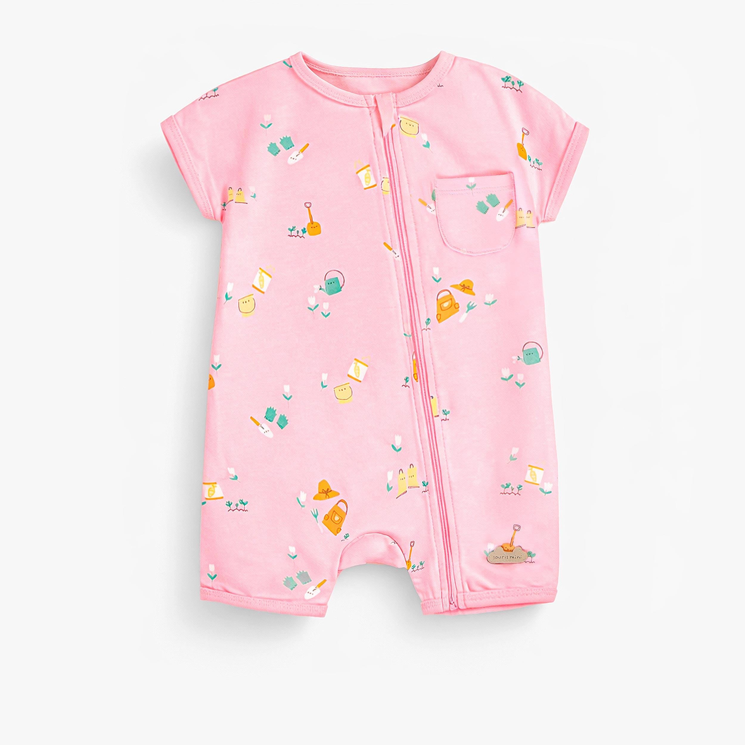 Pyjama une pièce rose à motifs, naissance - Souris Mini