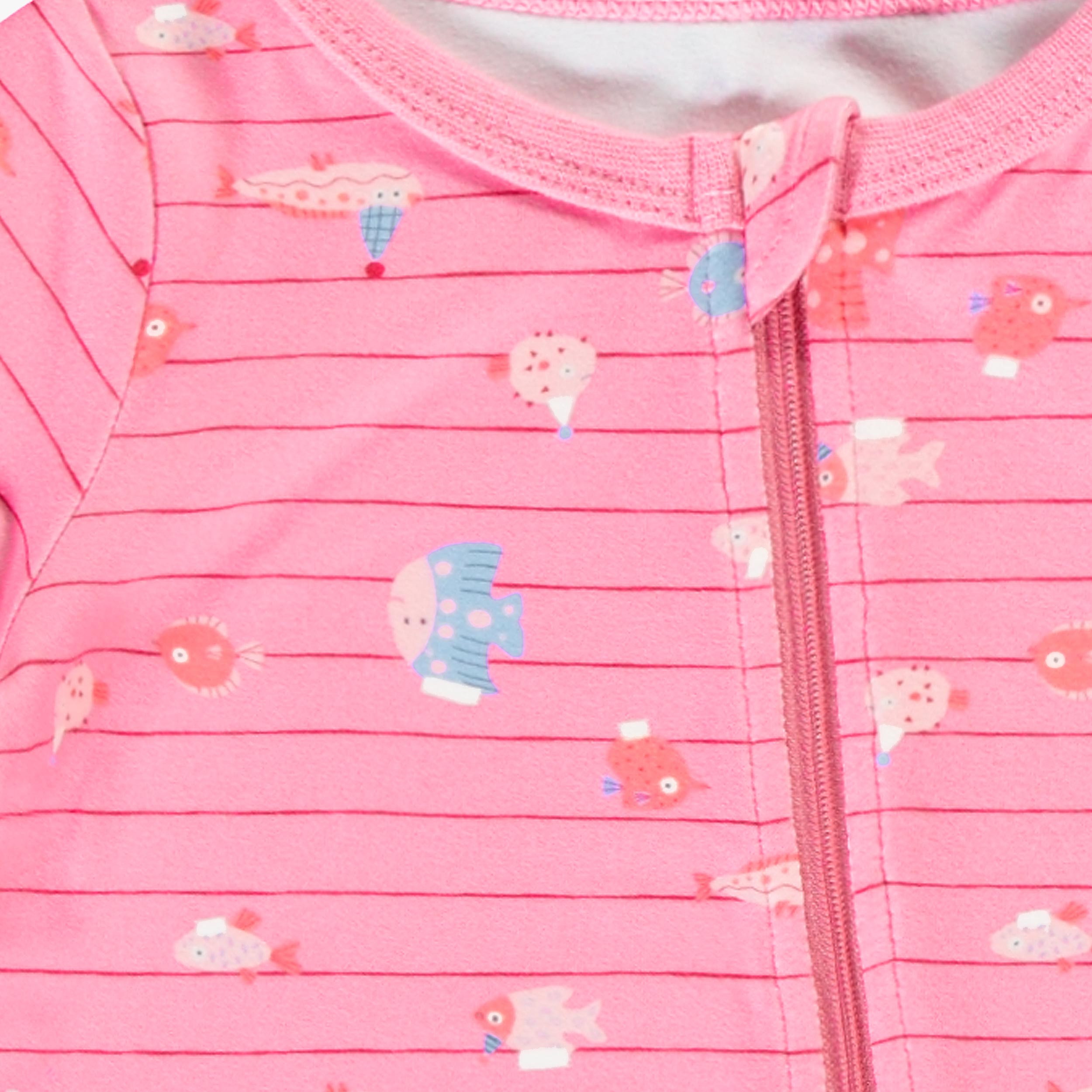 Zoom détails du pyjama une pièce rose à rayures et motifs de poissons bebe-souris-mini-jpeg