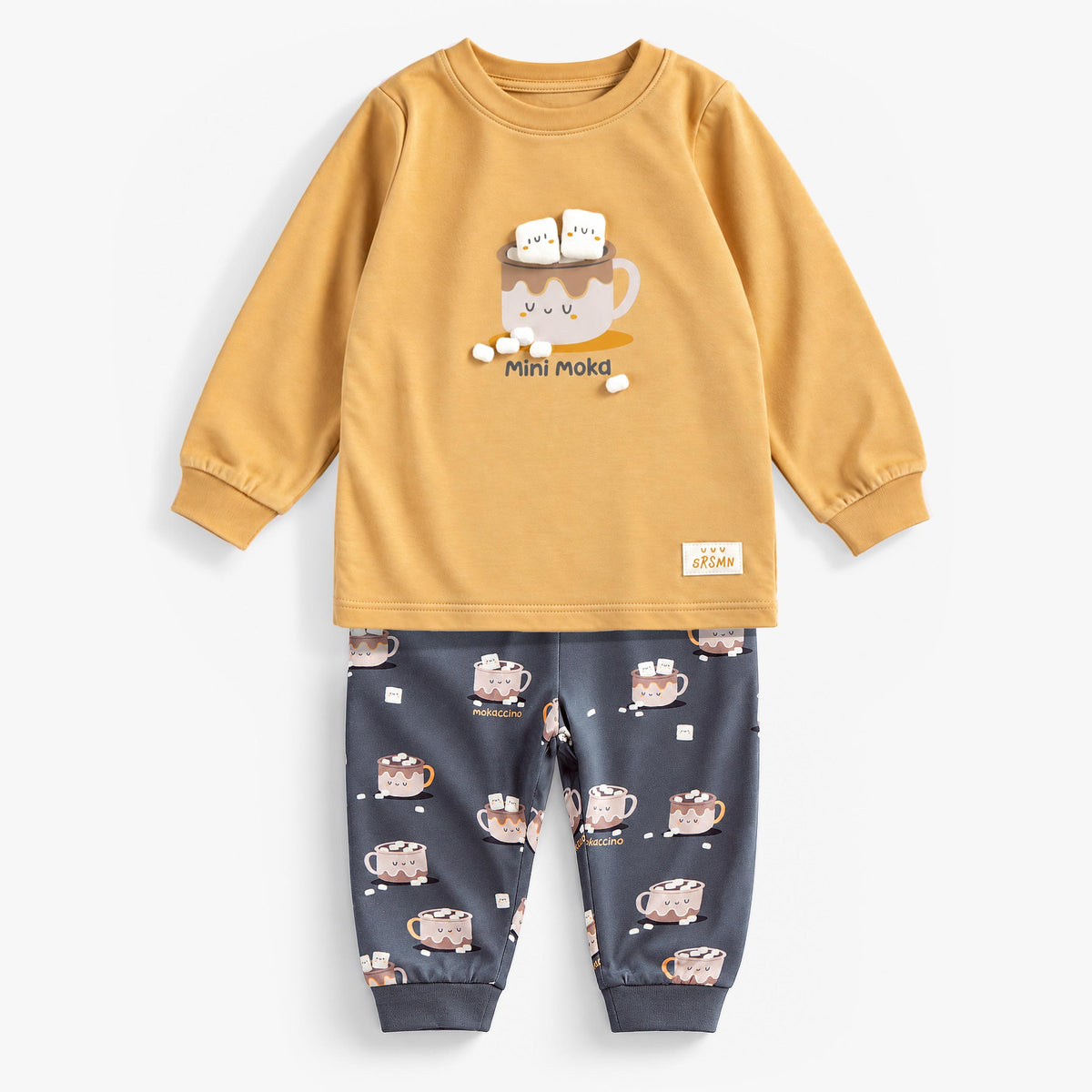 Pyjama deux pièces caramel et gris foncé à motifs, bébé - Souris Mini