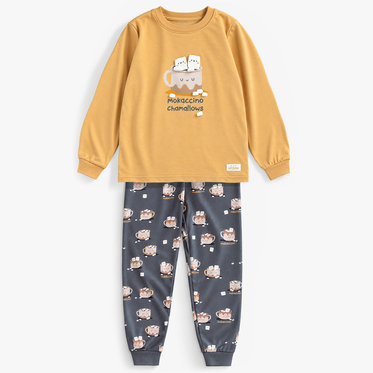Pyjama deux pièces caramel et gris foncé à motifs, enfant garçon - Souris Mini