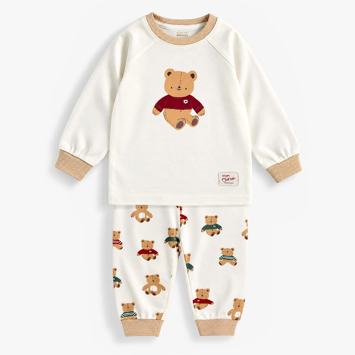 Pyjama deux pièces crème à motifs d’oursons, bébé - Souris Mini