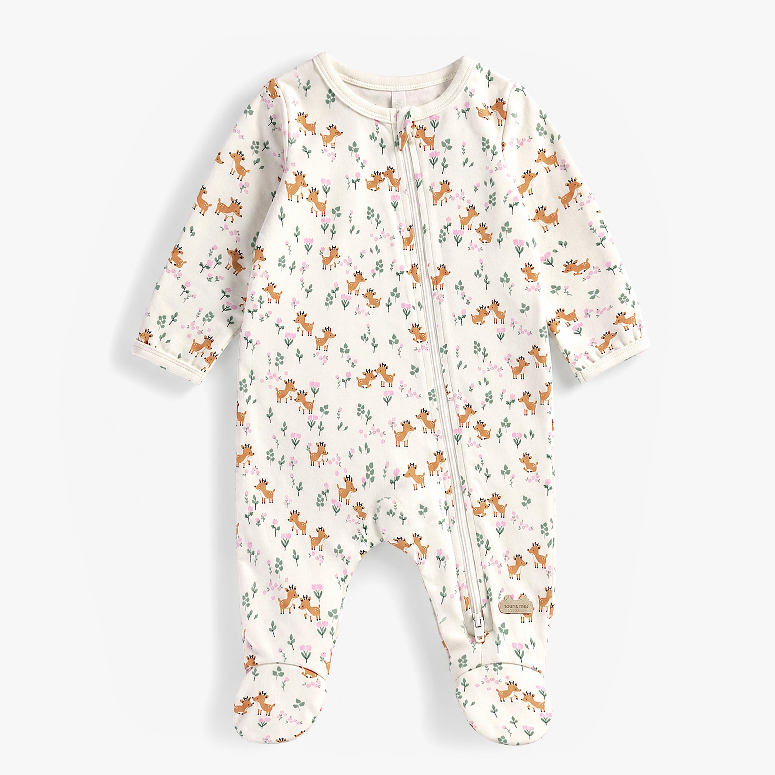Pyjama une pièce crème à imprimé de faons et de fleurs, naissance - Souris Mini