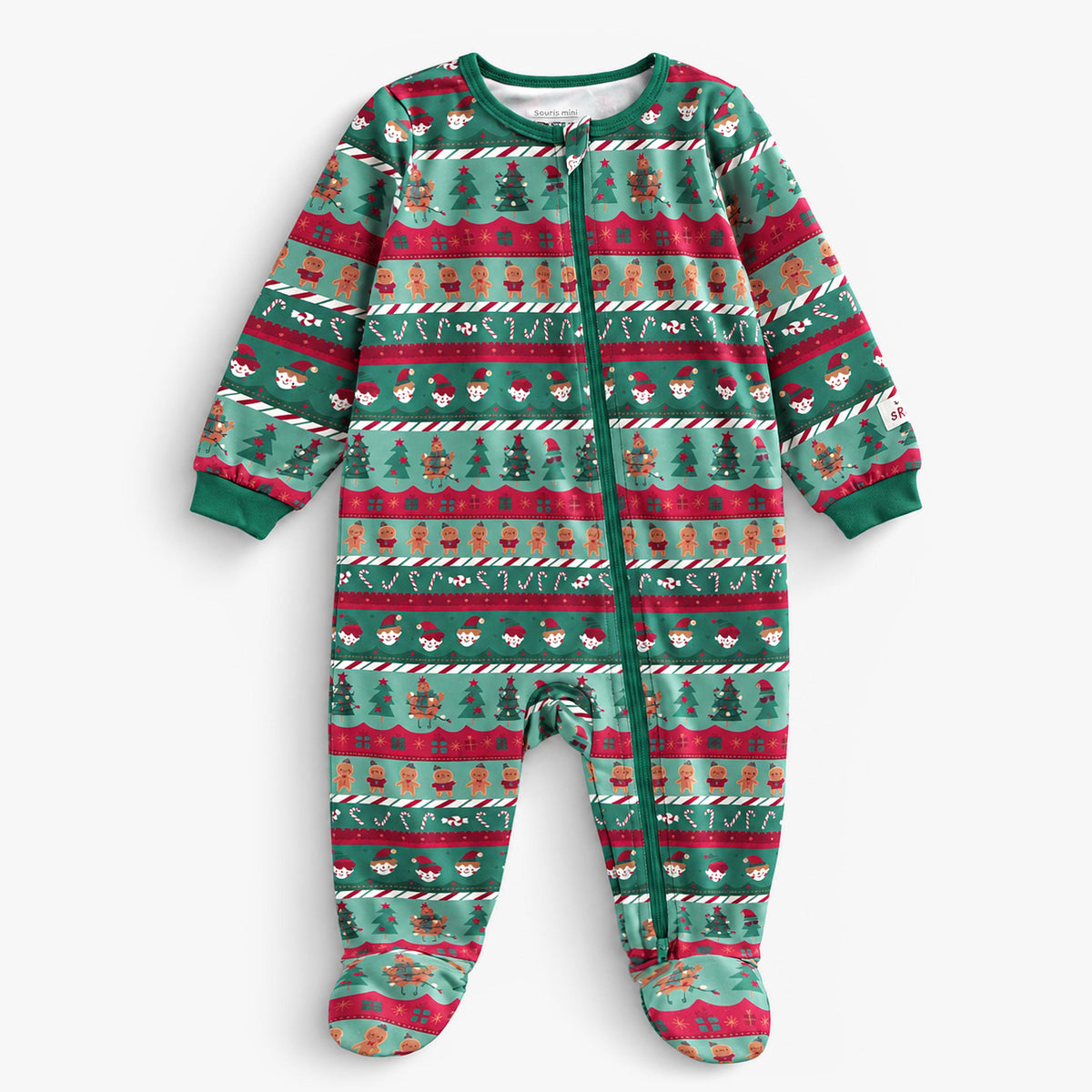 Pyjama une pièce vert forêt à motifs des Fêtes, bébé - Souris Mini