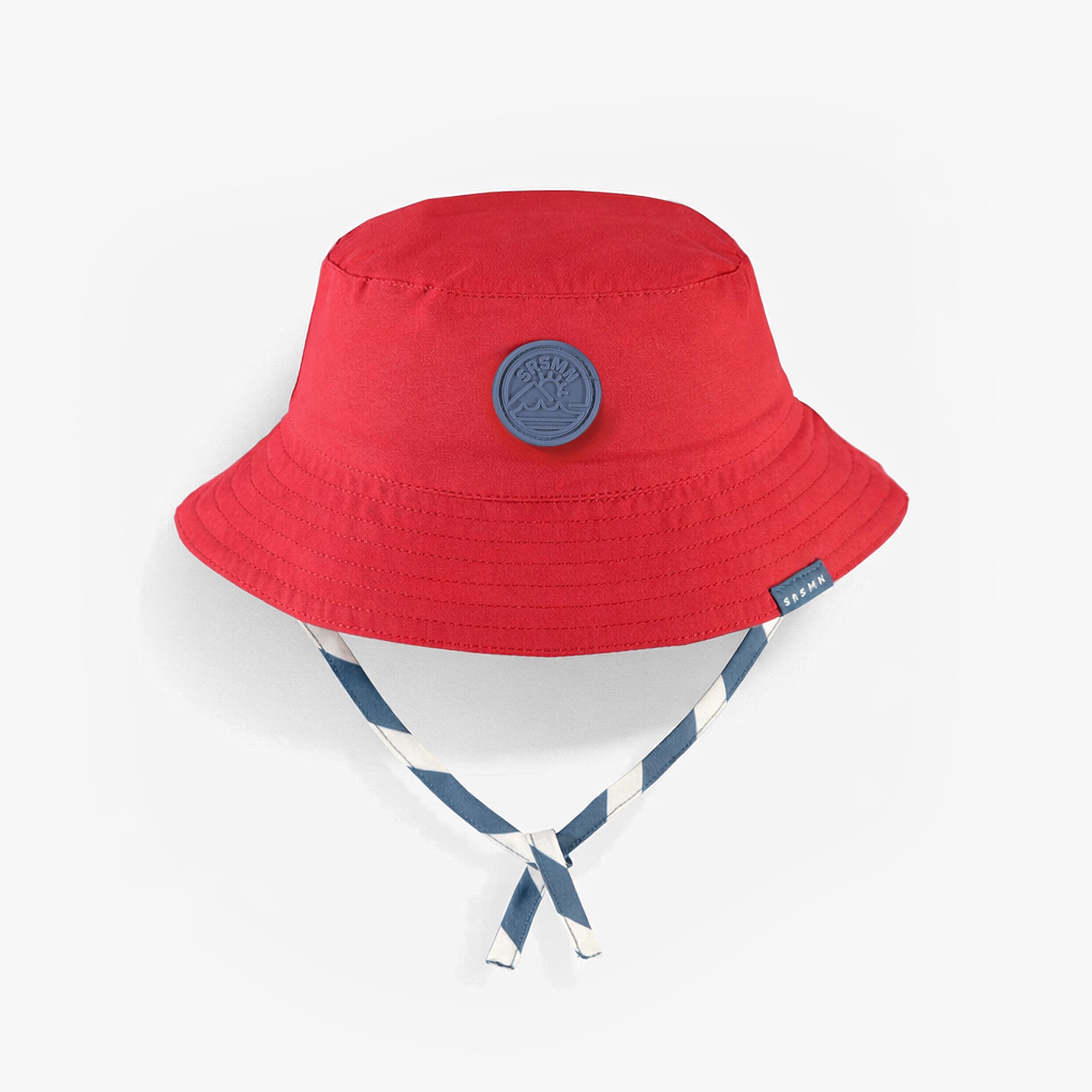 Revers du chapeau de soleil réversible bleu et crème à rayures, bébé