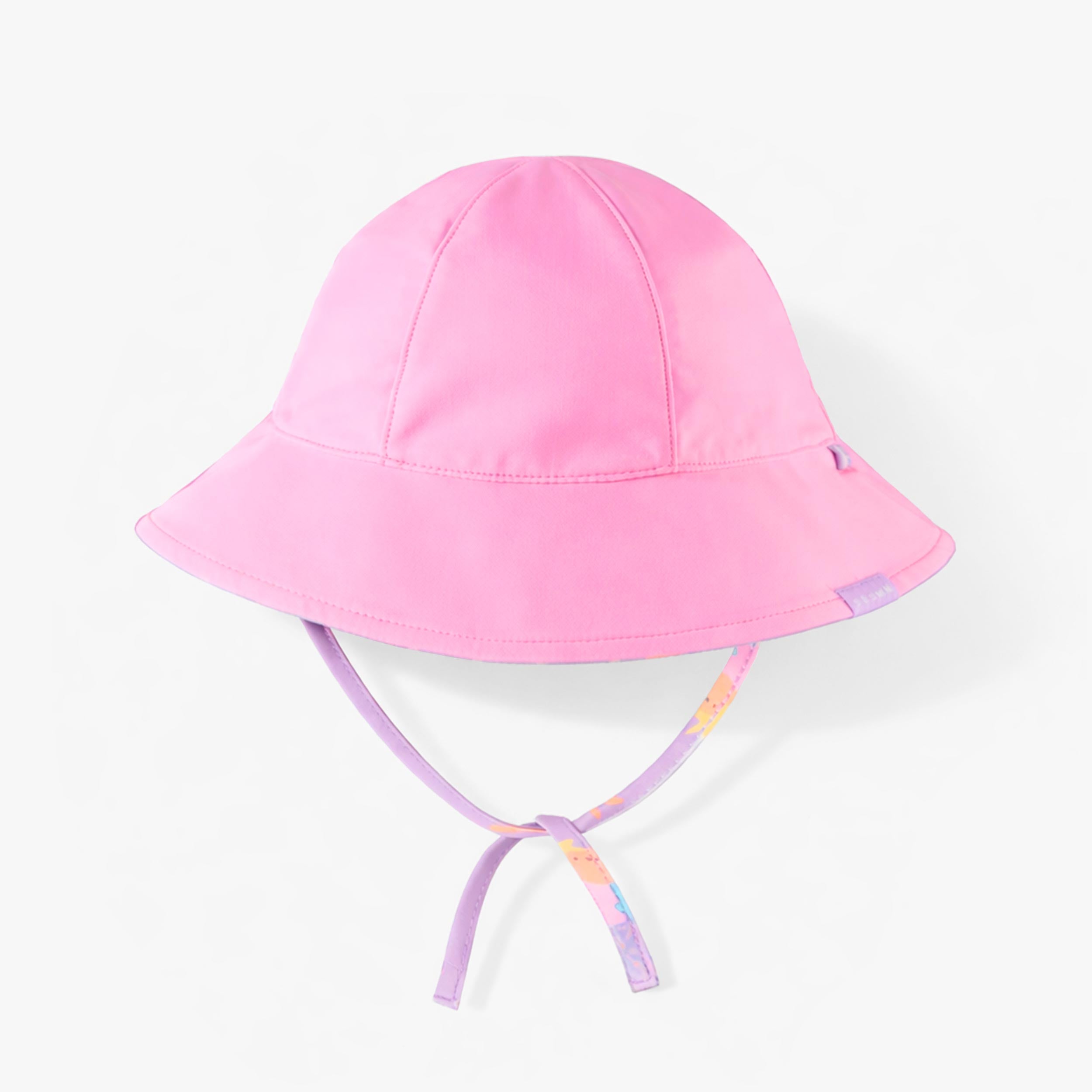 Revers du chapeau de soleil réversible mauve avec rayures et motifs, bébé
