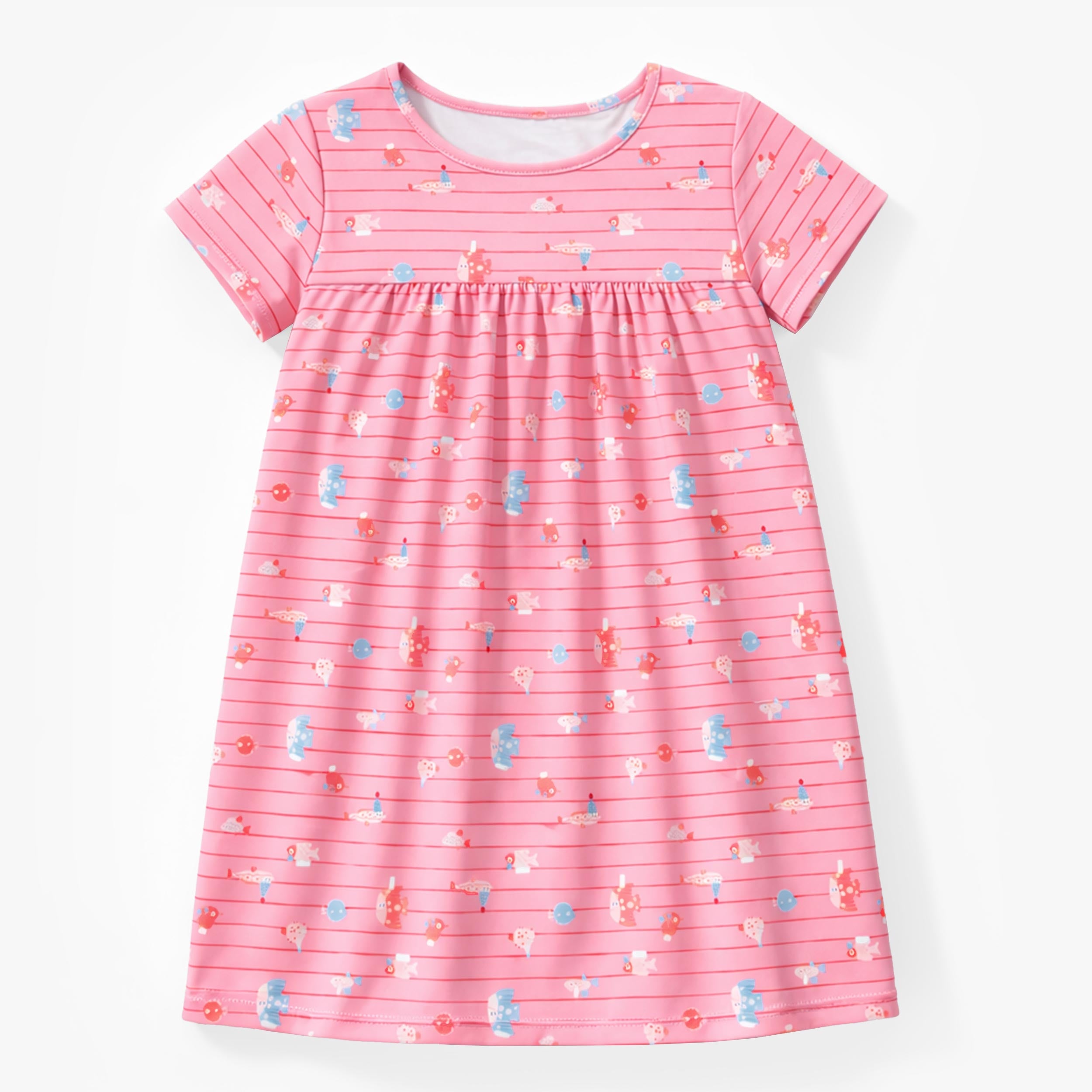 Robe de nuit rose à rayures et motifs de poissons, enfant - Souris Mini
