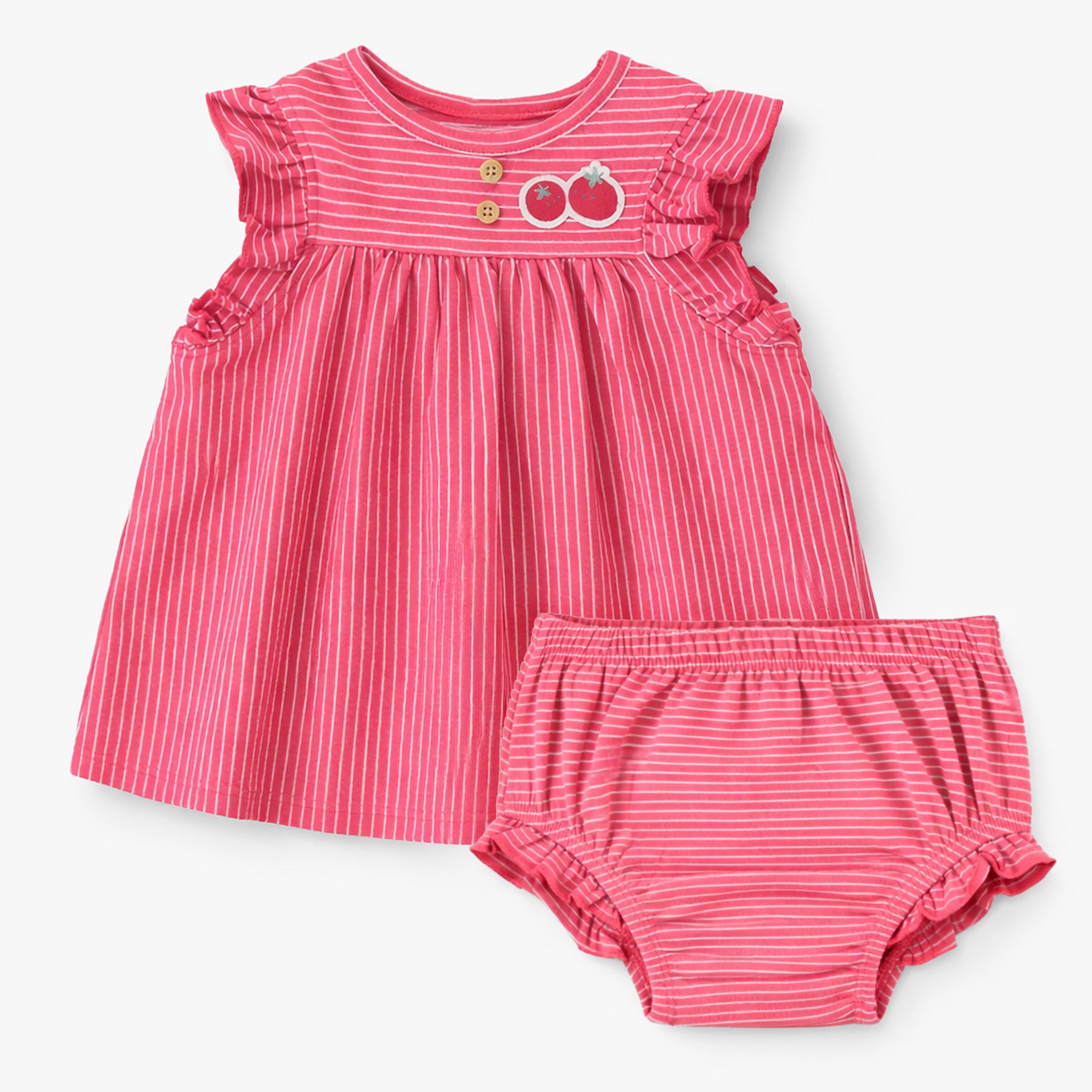 Robe et bloomer rouge et crème à rayures, naissance - Souris Mini