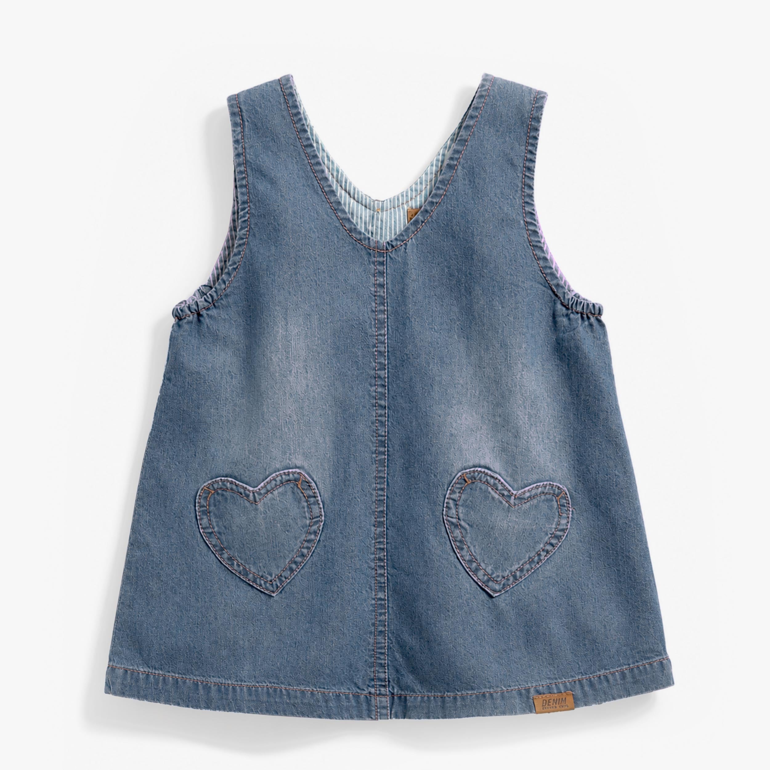 Robe jumper en denim bleu avec poches cœur, bébé - Souris Mini