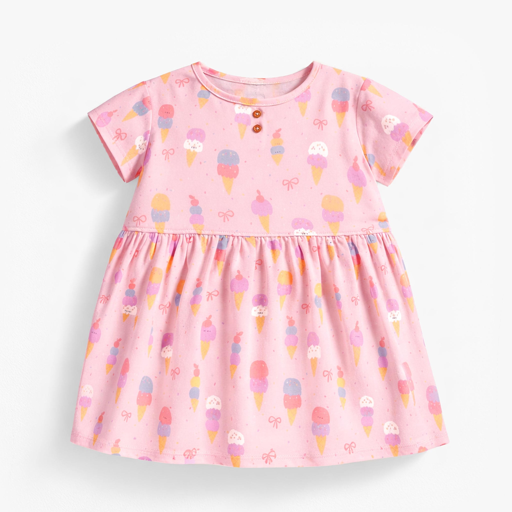 Pink dress with ice cream patterns, baby | Souris Mini